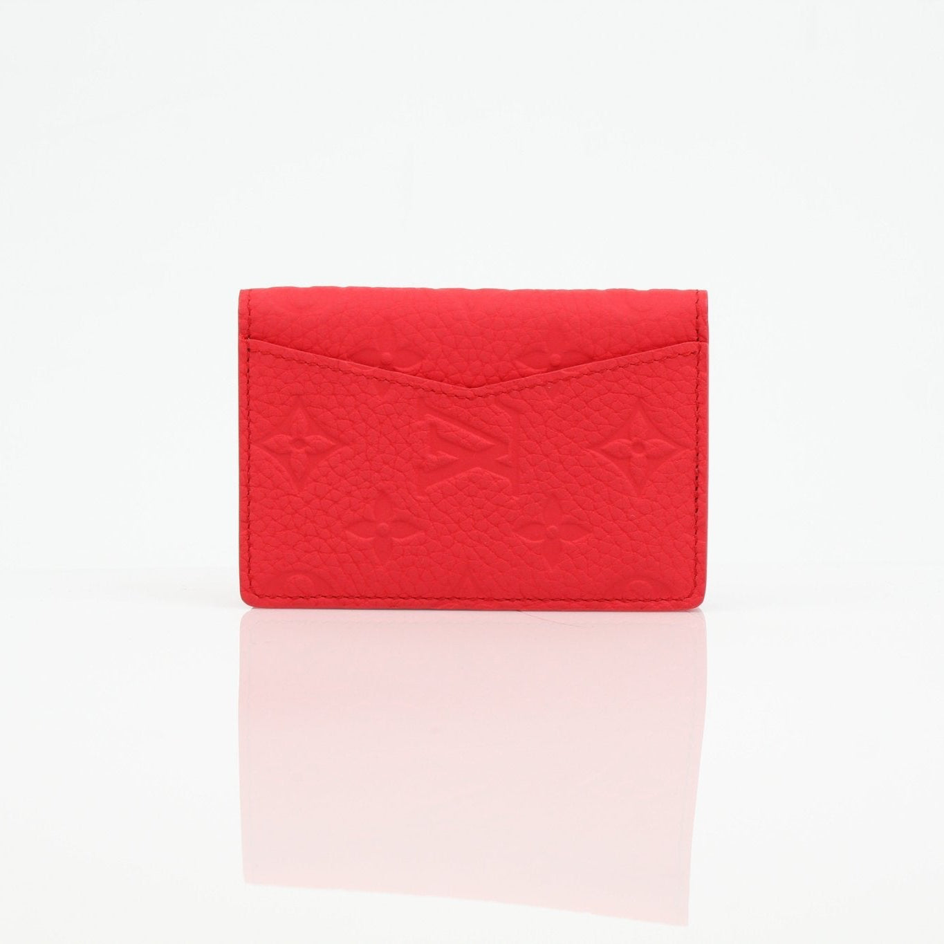 Louis Vuitton Red Empreinte leather card holder with multiple card slots, compact and stylish pocket organizer.