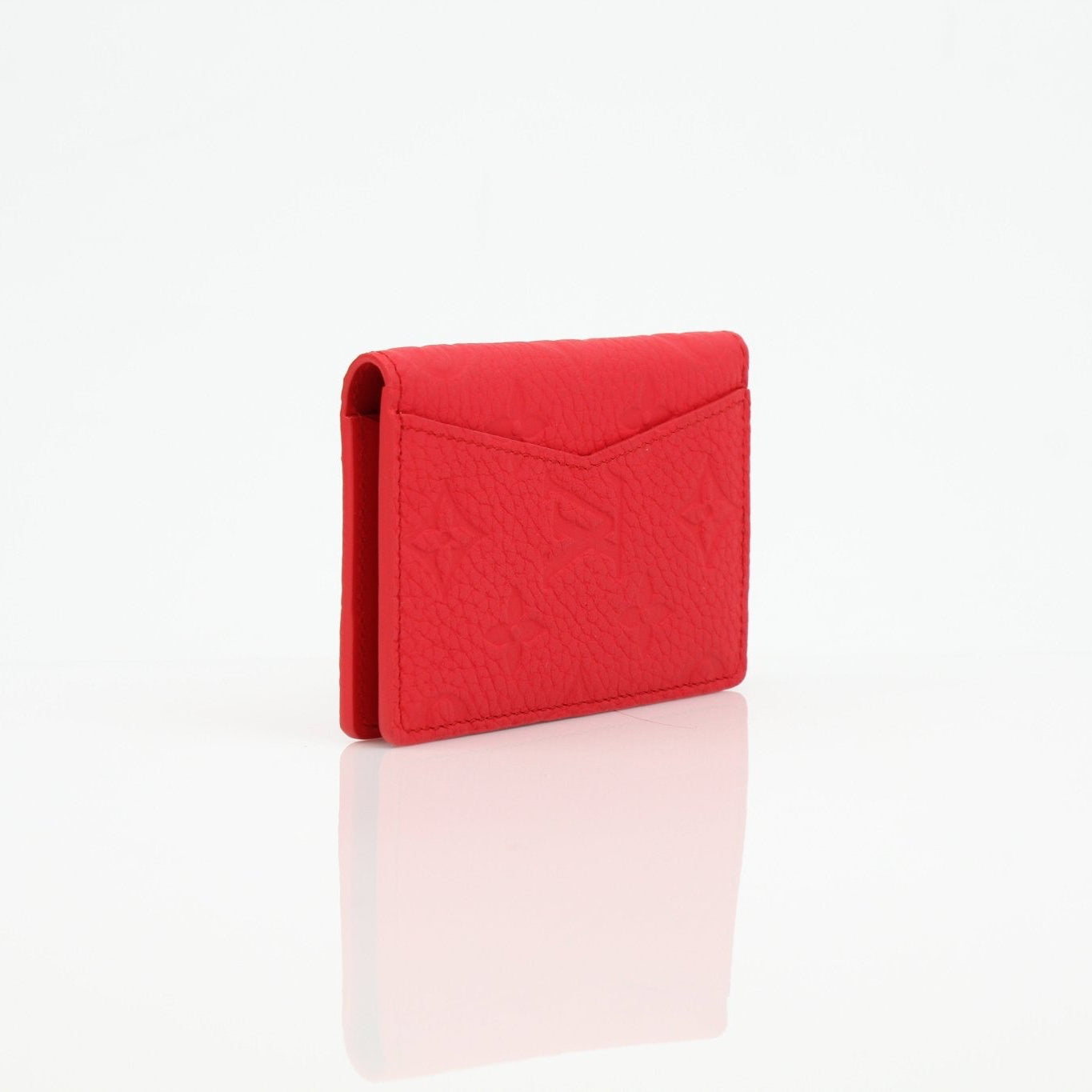 Louis Vuitton Red Empreinte leather card holder with multiple card slots and gold-tone logo, compact and stylish.
