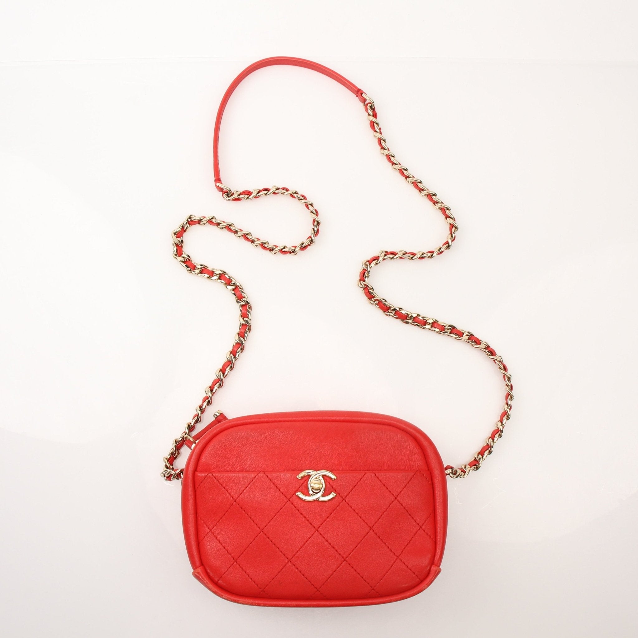 Gold & Beyond Chanel Quilted Goatskin casual camera handbag with gold chain strap and quilted pattern, stylish and versatile.
