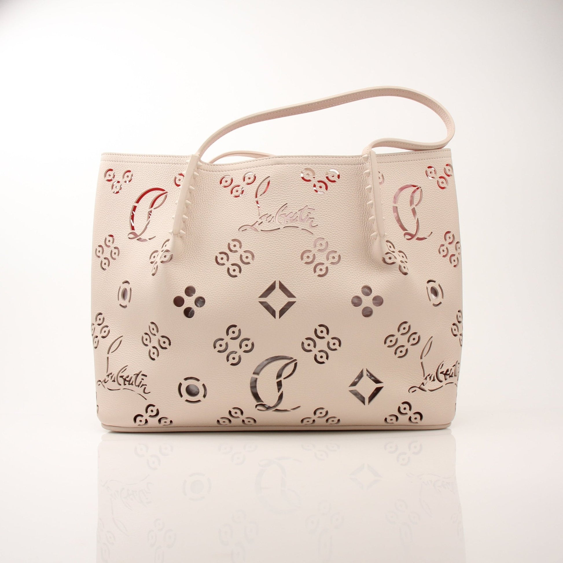 Christian Louboutin Loub In The Sky Spikes Cabarock Tote handbag with gold accents and signature studded design.