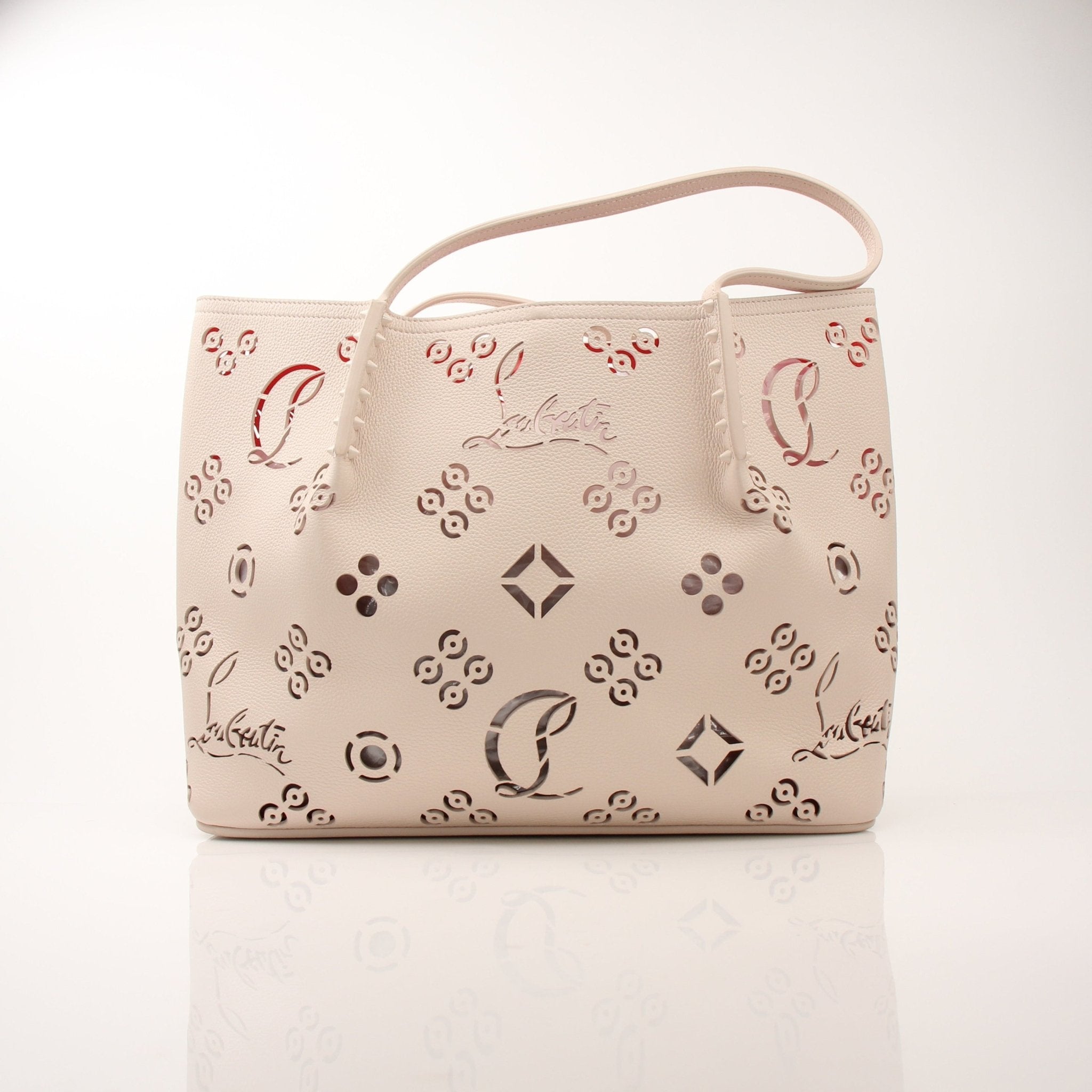 Christian Louboutin Loub In The Sky Spikes Cabarock Tote handbag with gold accents and signature studded design.