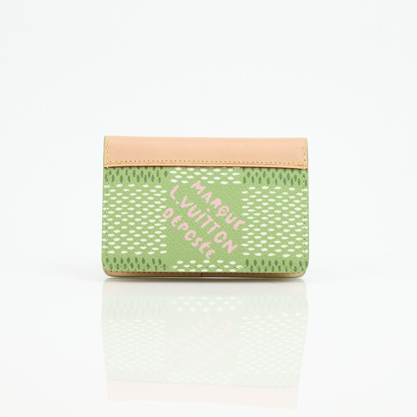 Green Louis Vuitton x Tyler The Creator card holder pocket organizer with multiple card slots, designed by Gold & Beyond.