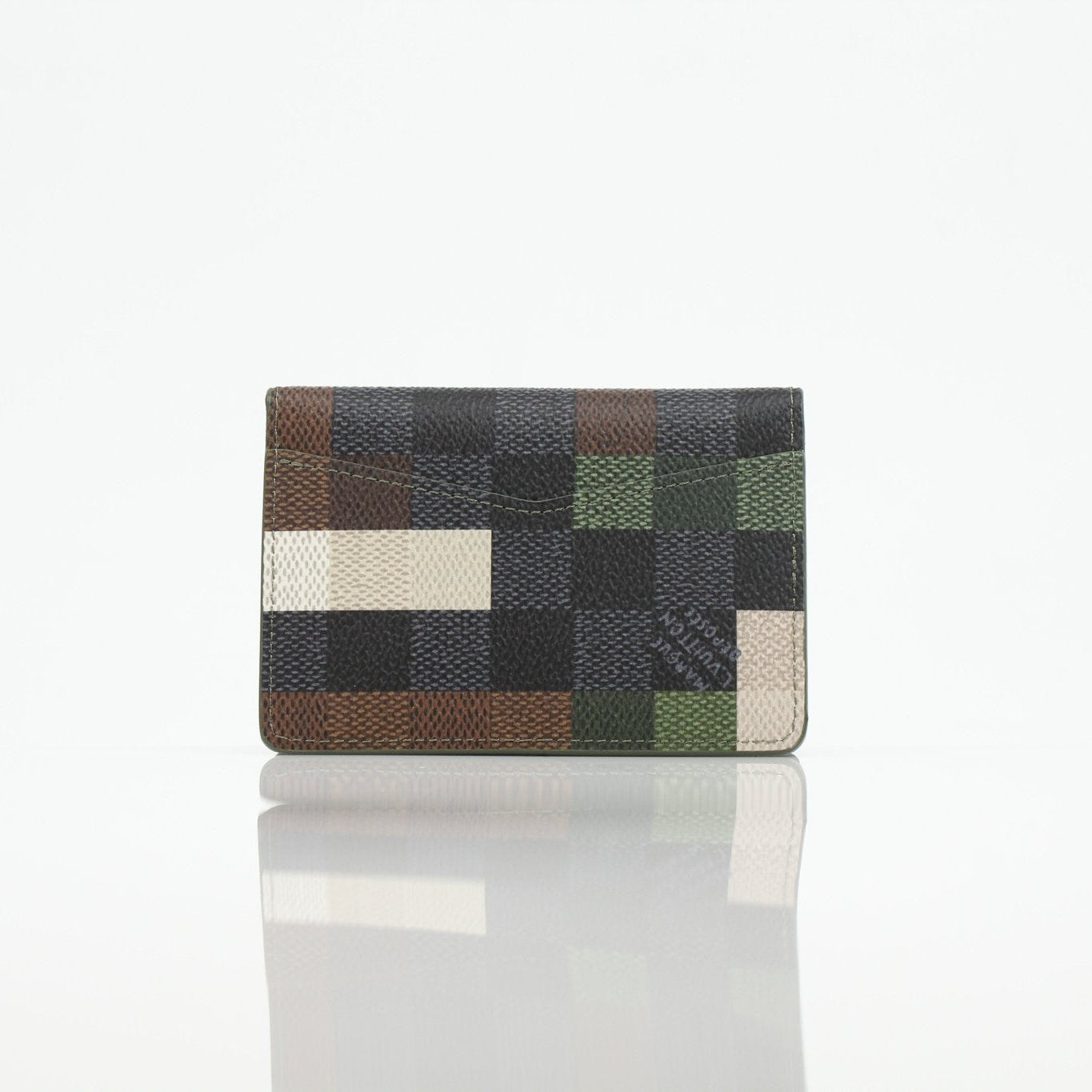 Louis Vuitton Camo Pocket Organizer wallet by Gold & Beyond with camouflage pattern and multiple card slots.
