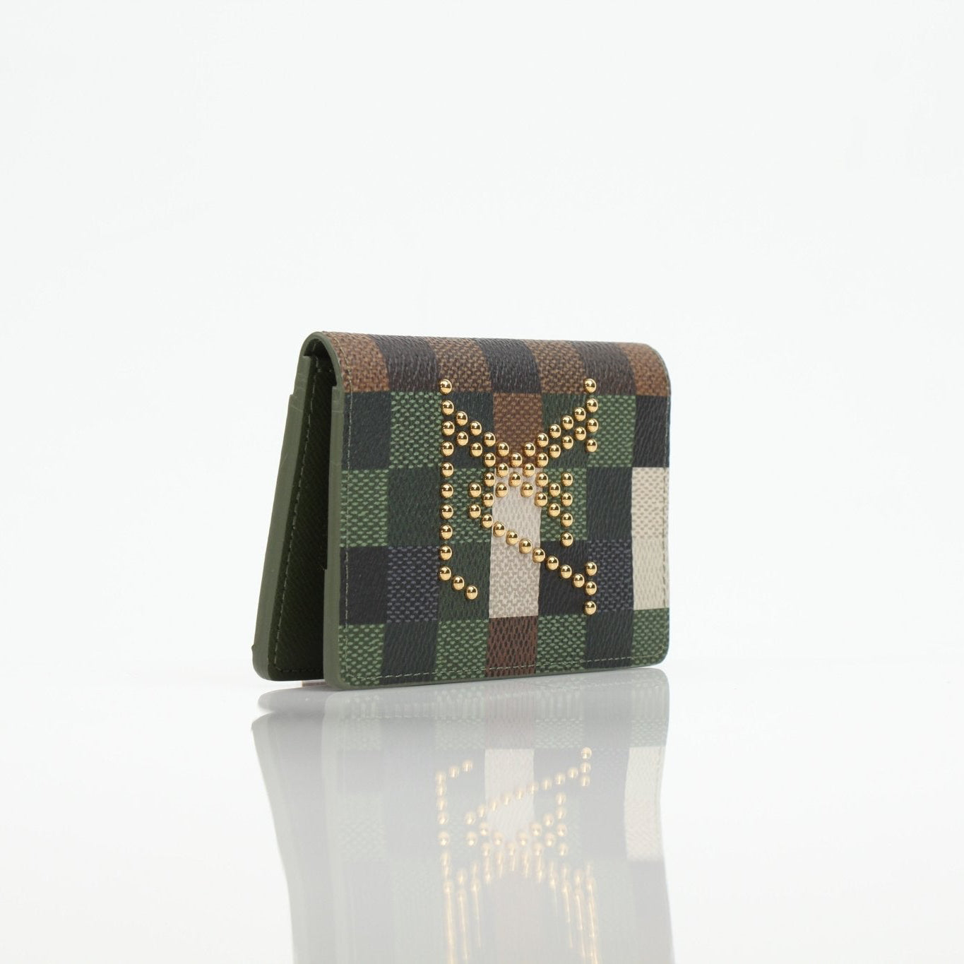 Louis Vuitton Camo Pocket Organizer wallet by Gold & Beyond, featuring camouflage pattern, multiple card slots, and compact design.