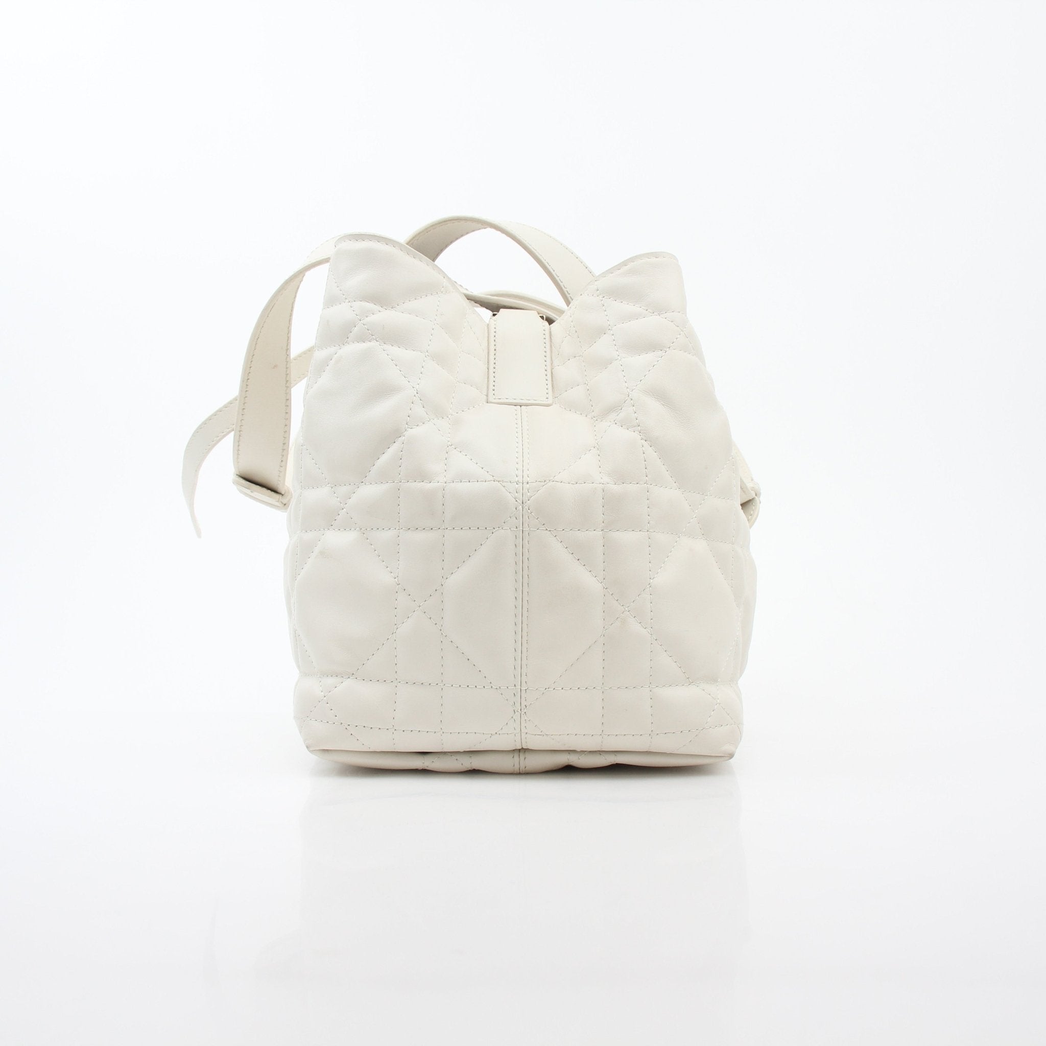 Christian Dior Latte Macrocannage Toujours Tote Bag, gold and beige handbag with structured design and top handles.