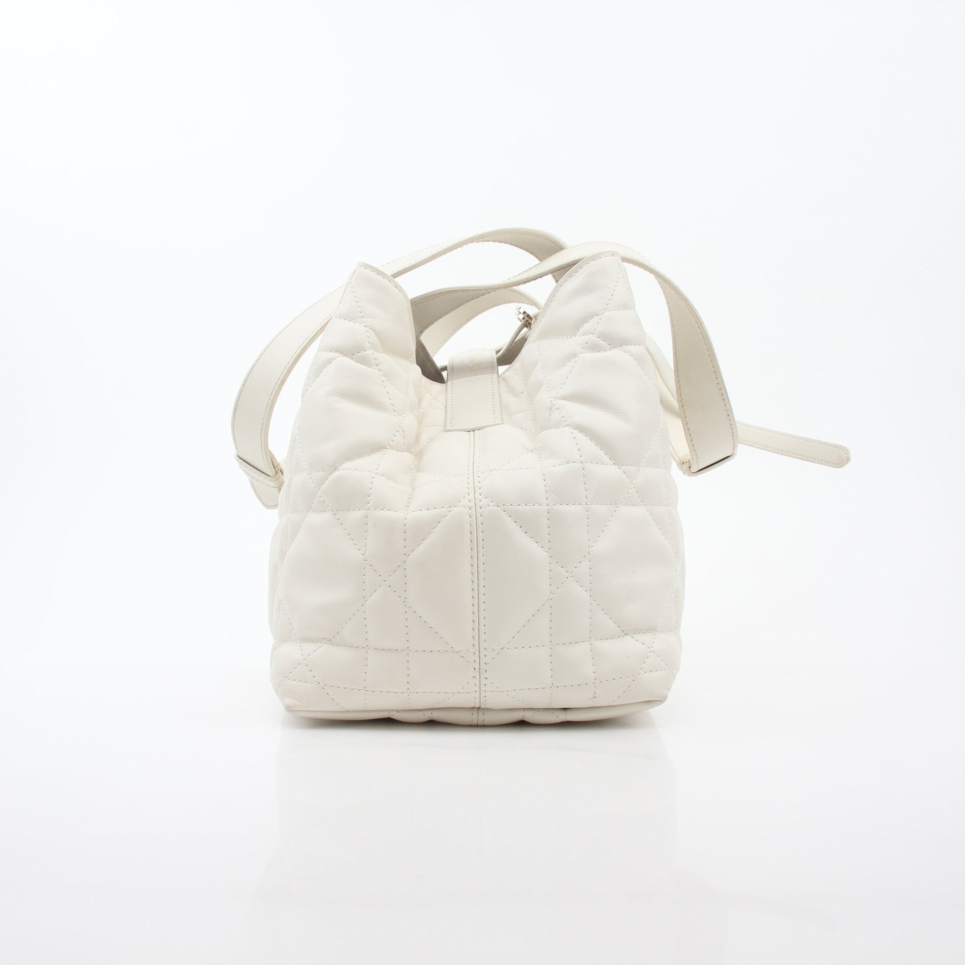 Christian Dior Latte Macrocannage Toujours tote handbag with beige leather and gold-tone details, stylish and elegant accessory.