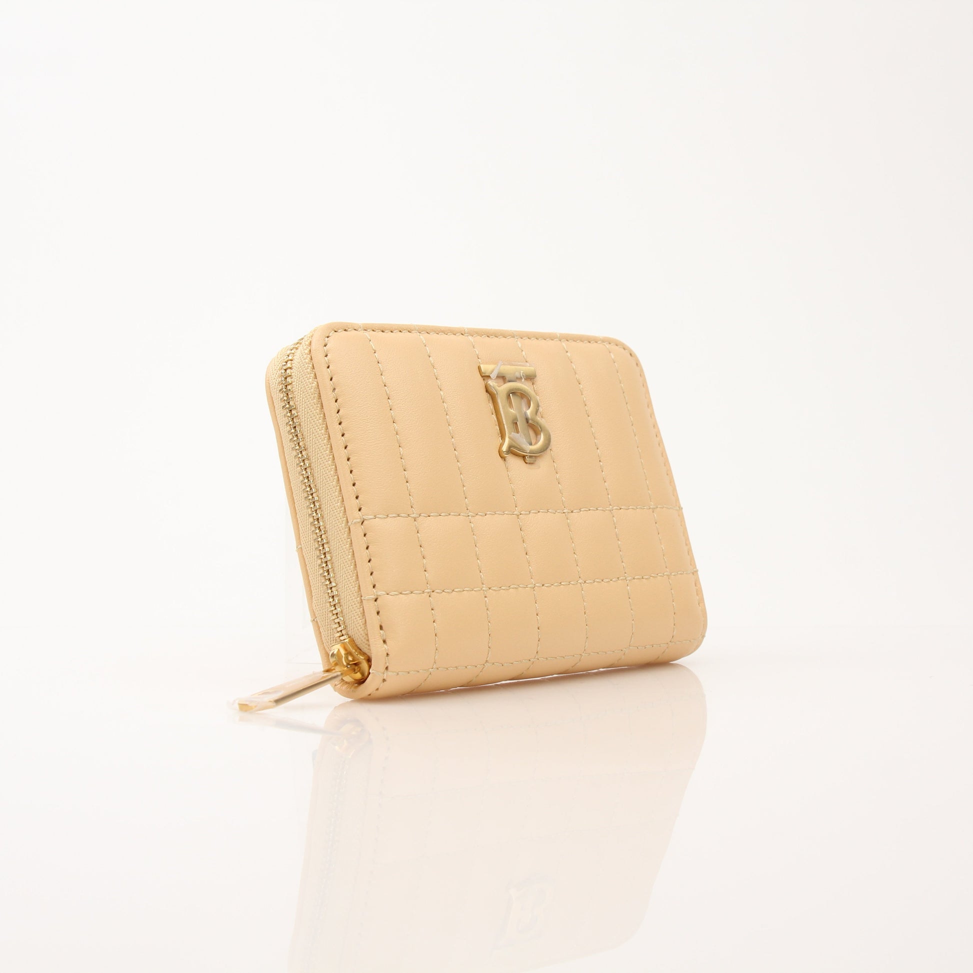 Gold & Beyond Burberry Lola Mini Wallet with signature check pattern and compact leather design, front view.