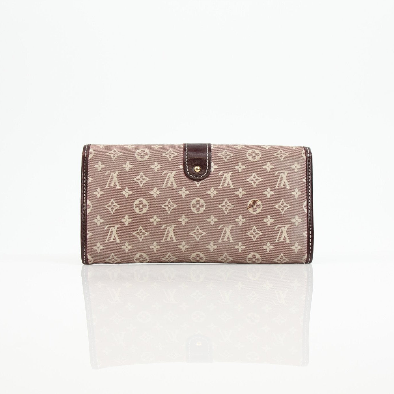 Louis Vuitton Sarah Monogram Wallet with brown monogram canvas and leather trim, opened to show interior compartments and card slots.