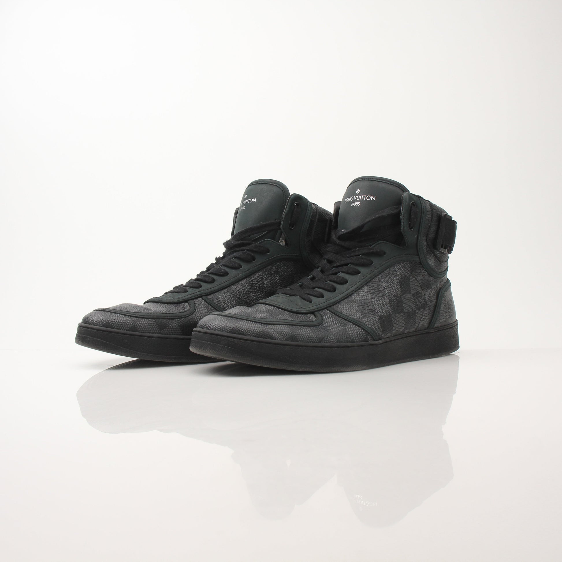 Louis Vuitton Men’s Rivoli High Top Sneakers by Gold & Beyond, stylish shoes with leather and signature detailing.