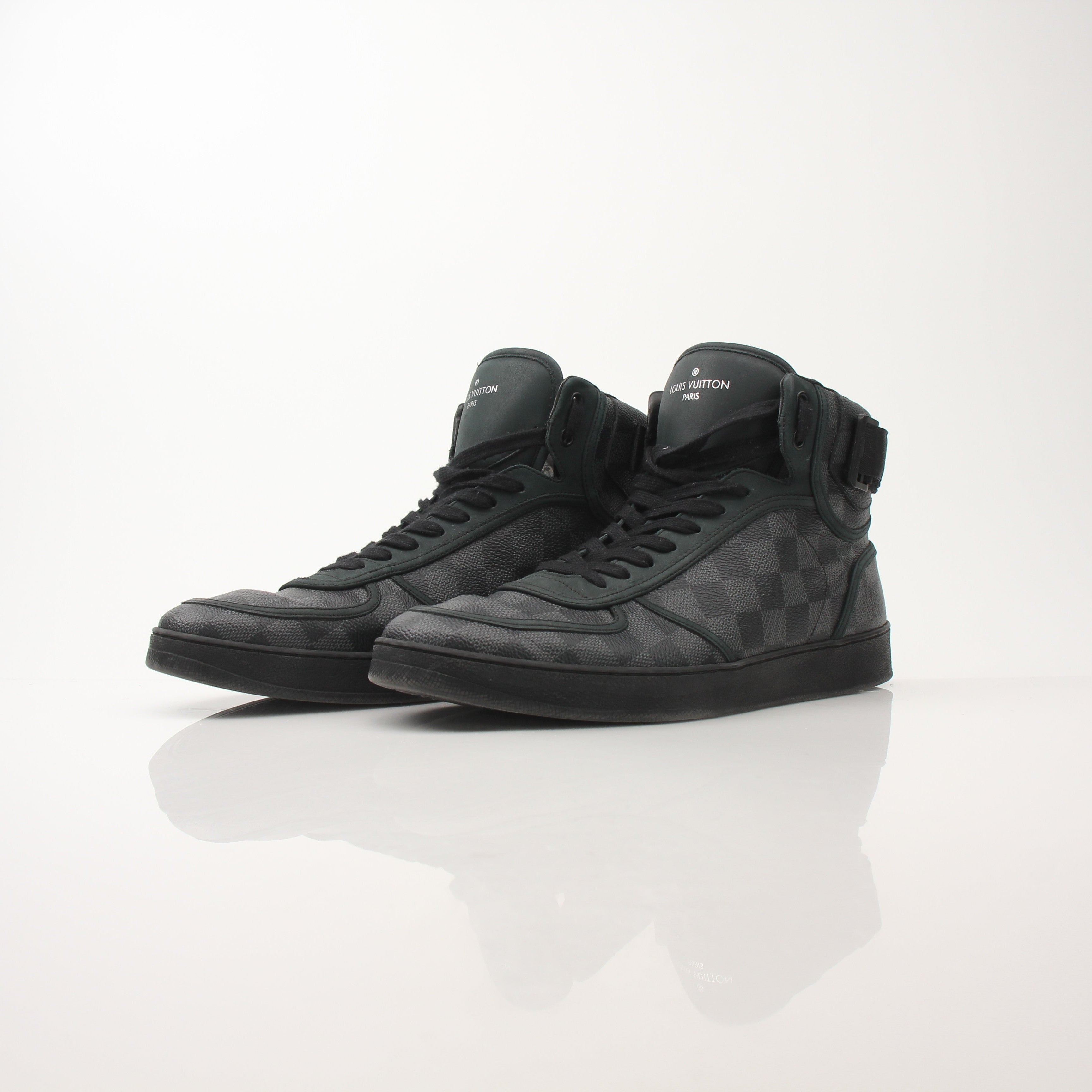 Louis Vuitton Men’s Rivoli High Top Sneakers by Gold & Beyond, stylish shoes with leather and signature detailing.