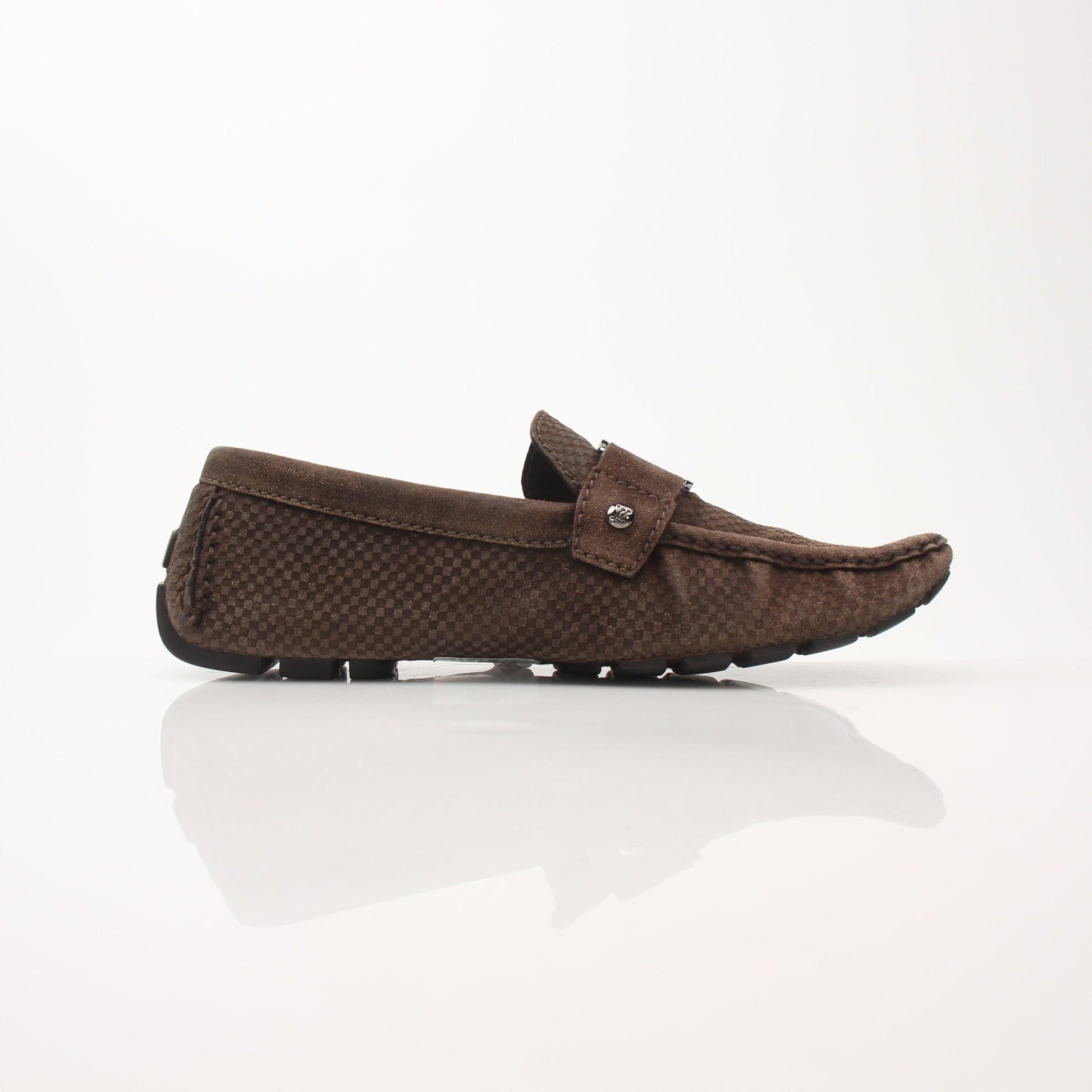 Gold & Beyond Louis Vuitton Hockenheim Moccasin shoes with leather detailing and classic design, shown from a side angle.