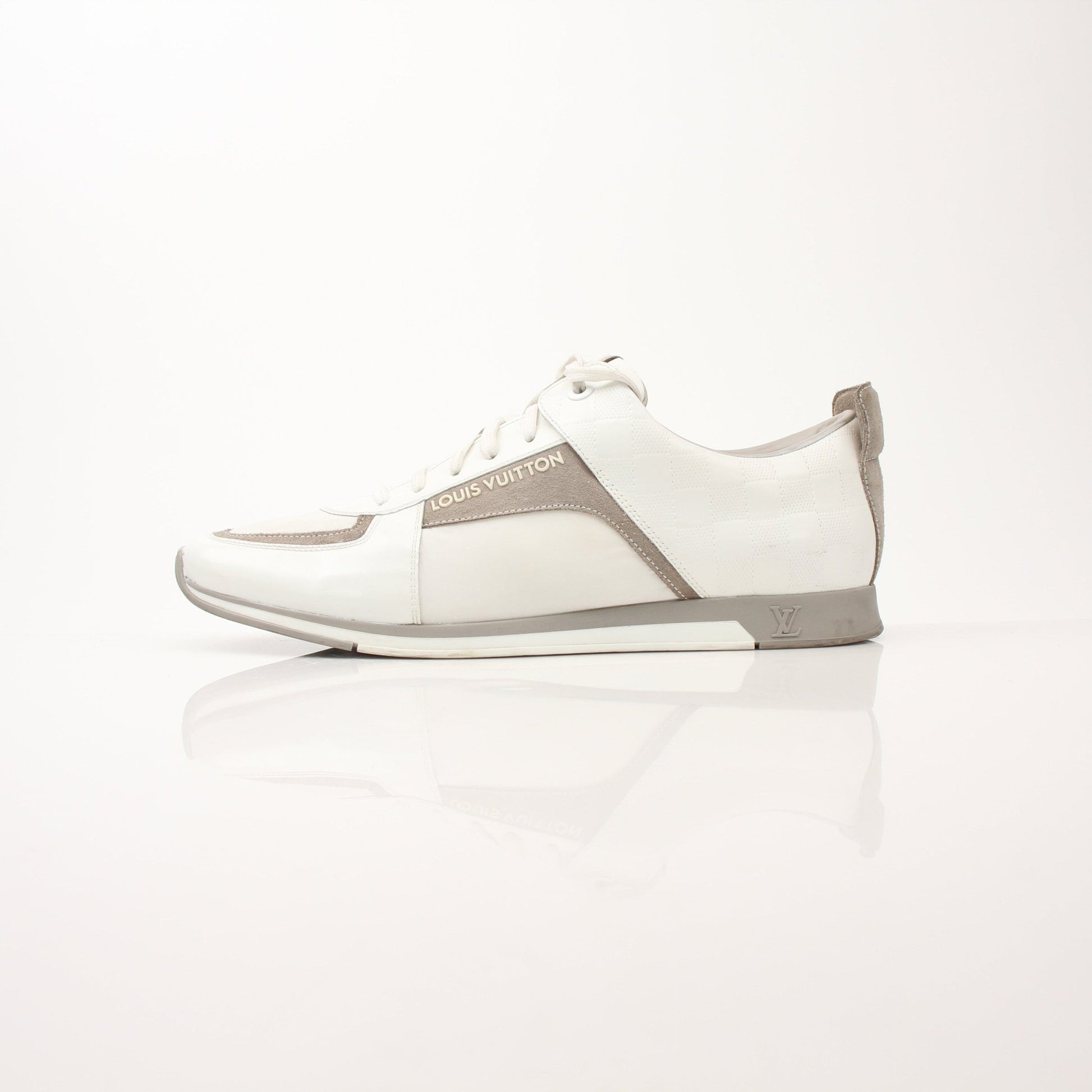 Louis Vuitton Damier trainers by Gold & Beyond, stylish shoes with classic checkered pattern, lace-up design, and comfortable fit.