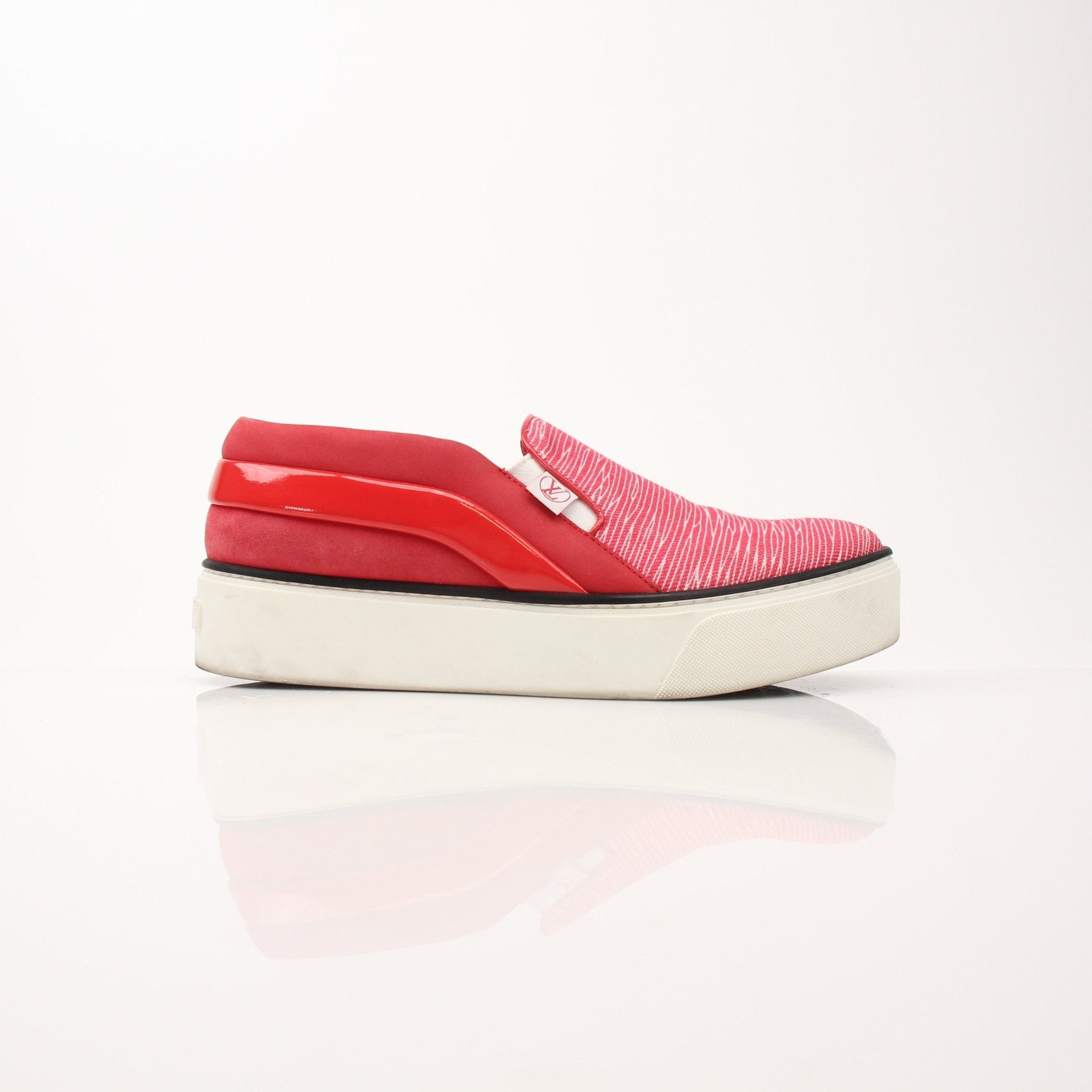 Gold & Beyond Louis Vuitton red slip-on sneakers with sleek design and comfortable fit, shown in the product image.