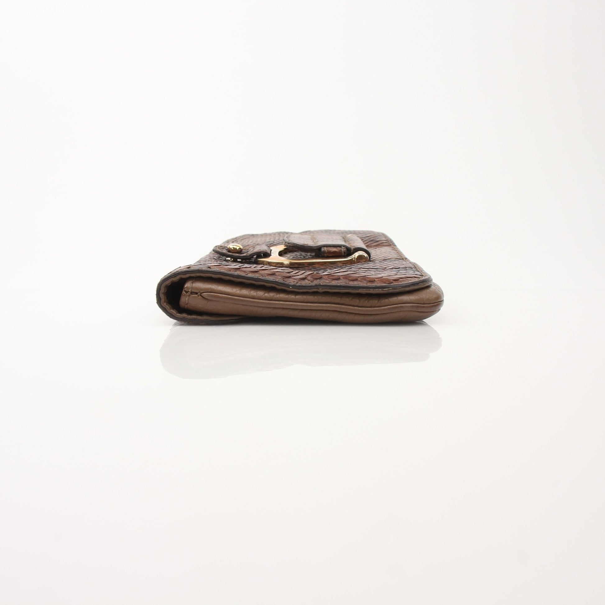 Gucci brown Python Greenwich clutch handbag with gold hardware, featuring textured python leather and elegant design details.