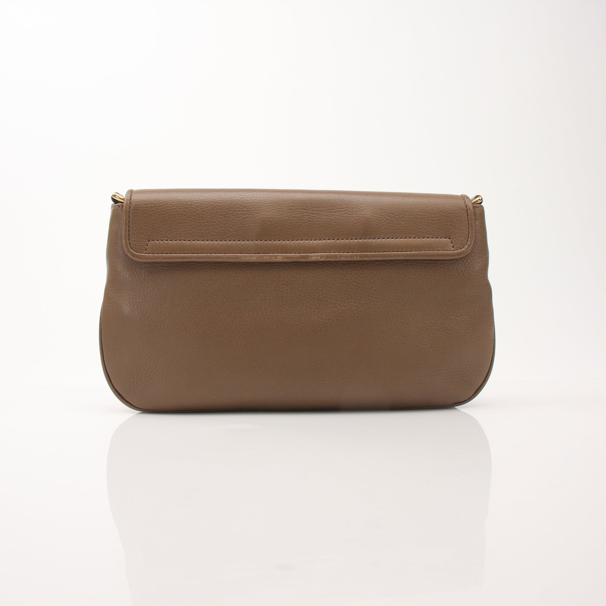 Gucci brown pebbled leather '1973' shoulder handbag with gold hardware and adjustable strap, stylish and elegant for everyday use.