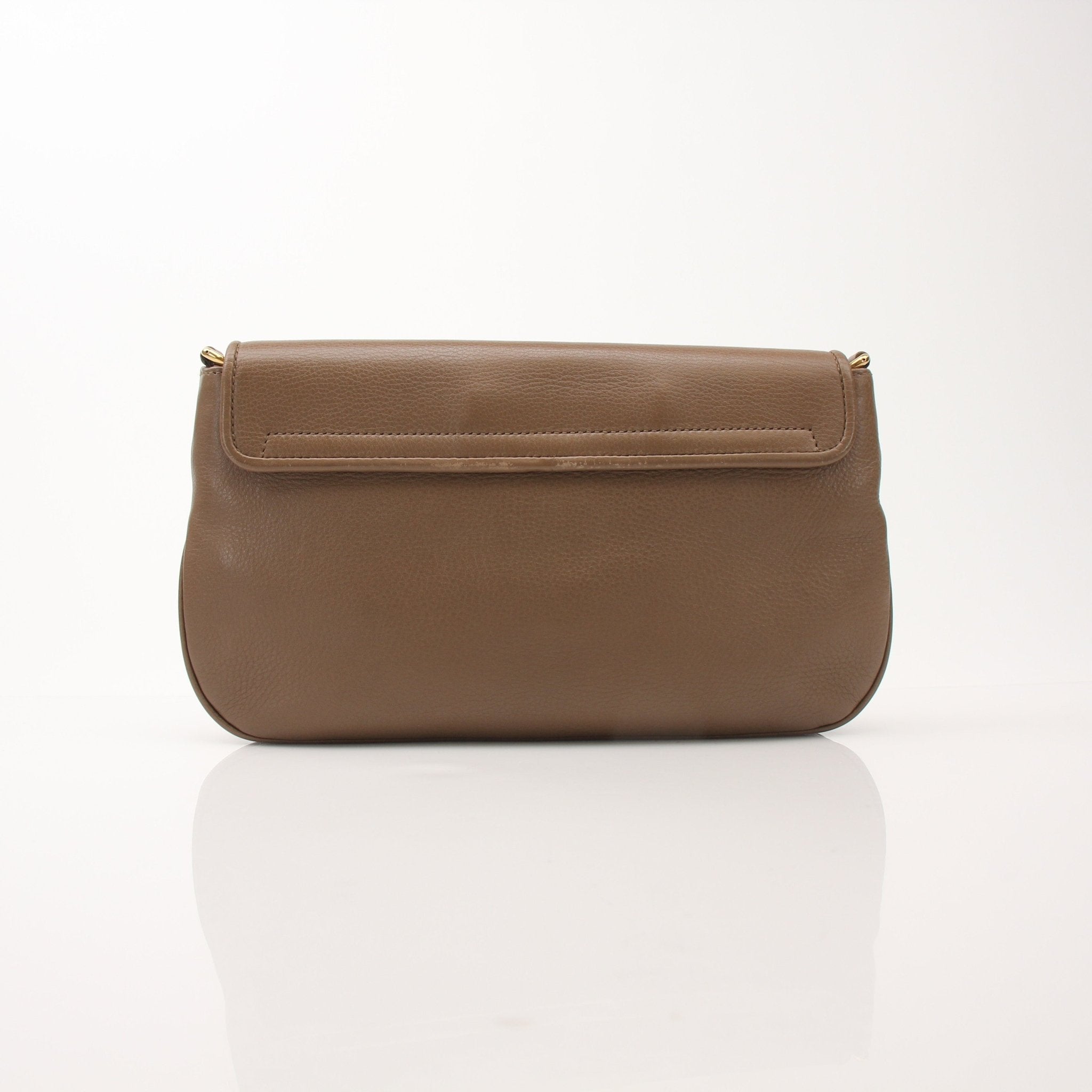 Gucci brown pebbled leather '1973' shoulder handbag with gold hardware and adjustable strap, stylish and elegant for everyday use.