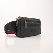 Gold & Beyond Gucci Web Belt Bag handbag with adjustable strap and signature green and red web design.