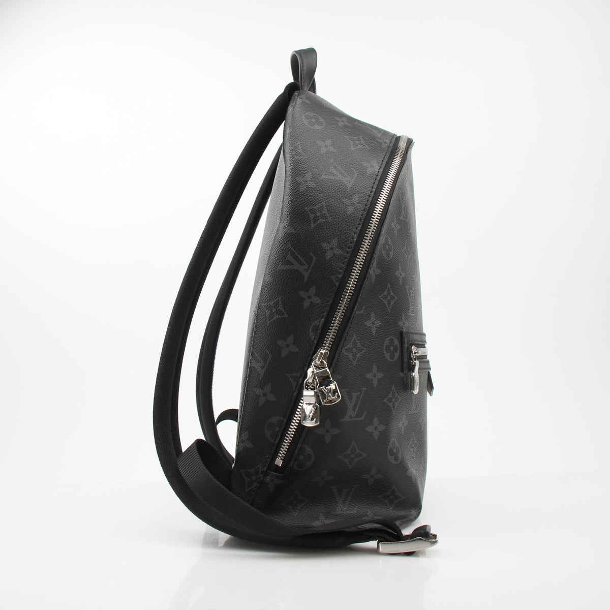 Louis Vuitton Black Monogram Eclipse Discovery Backpack PM in travel bag style with adjustable straps and branded logo.