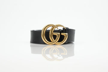 Gucci 400593 GG Marmont Black Leather Belt with Antique Gold Buckle