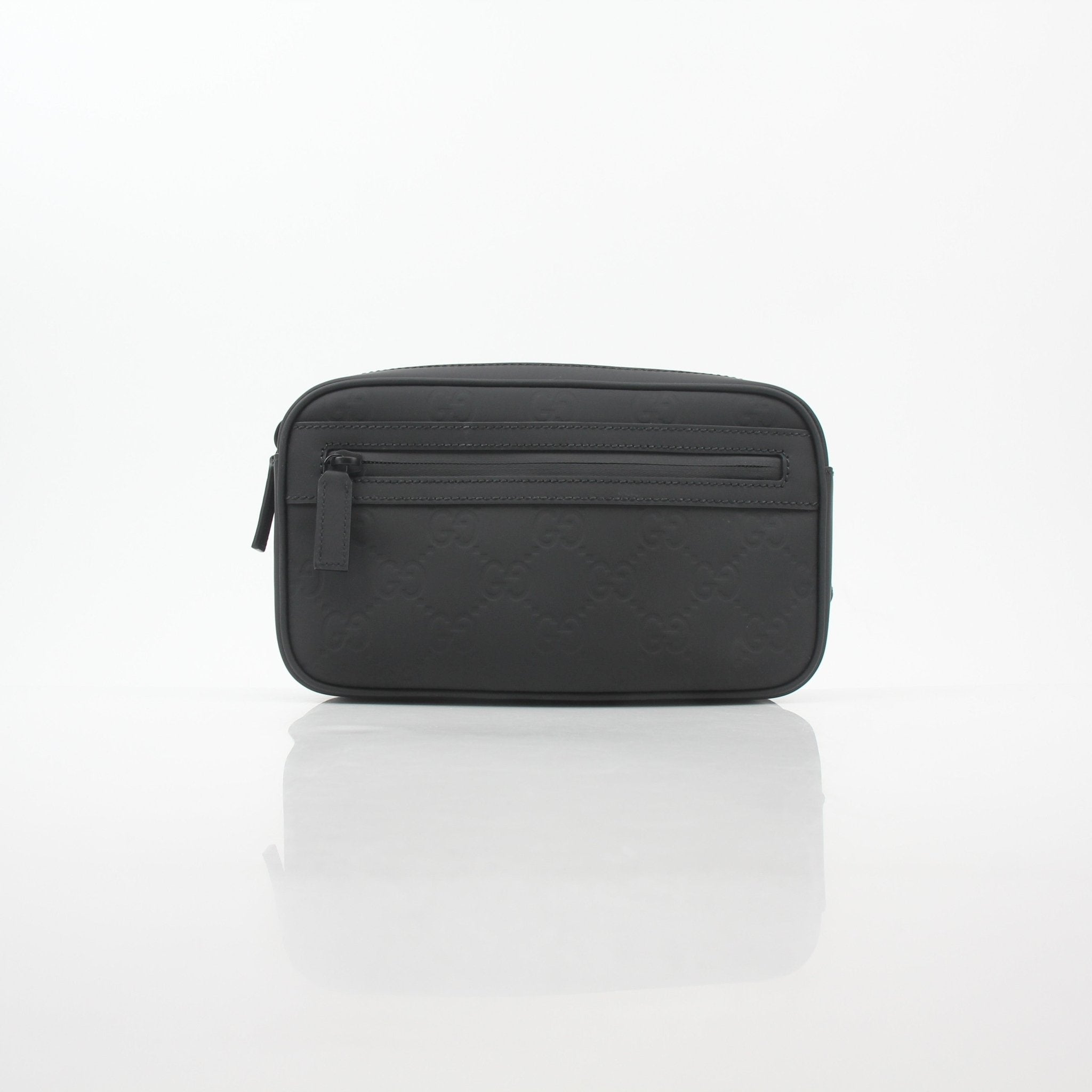 Gucci black GG rubber-effect small belt bag, a stylish handbag with logo details and compact design, by Gold & Beyond.