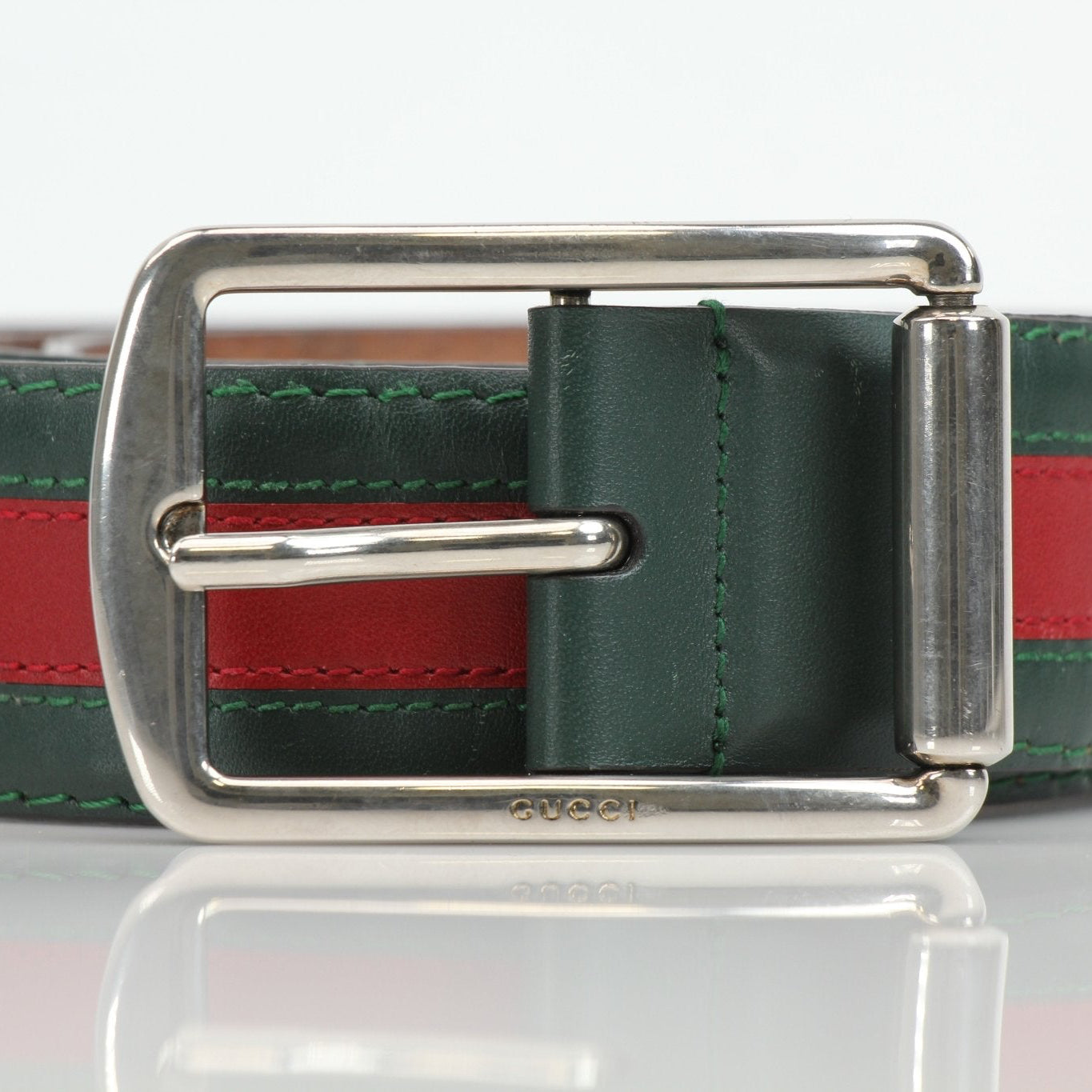 Gucci red and green web belt with gold buckle, stylish accessories for men and women, high-quality designer fashion.