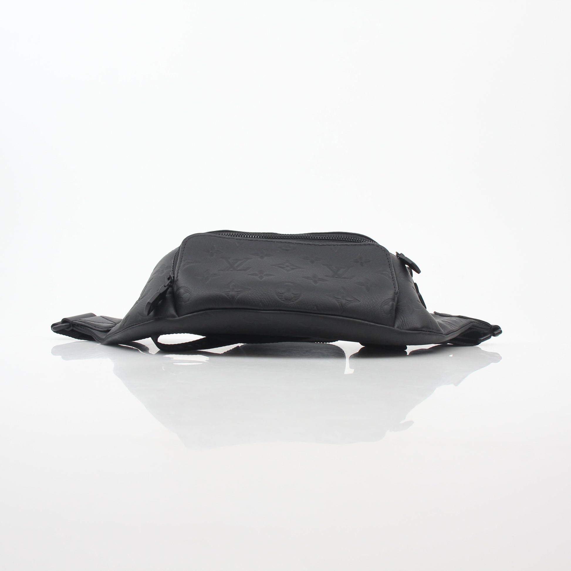 Louis Vuitton black Monogram Shadow Rush Bum Bag, Gold & Beyond handbag with adjustable strap and signature monogram design.