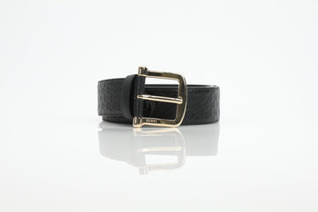 Gucci Black Guccissima Leather Belt with Gold-Tone Buckle