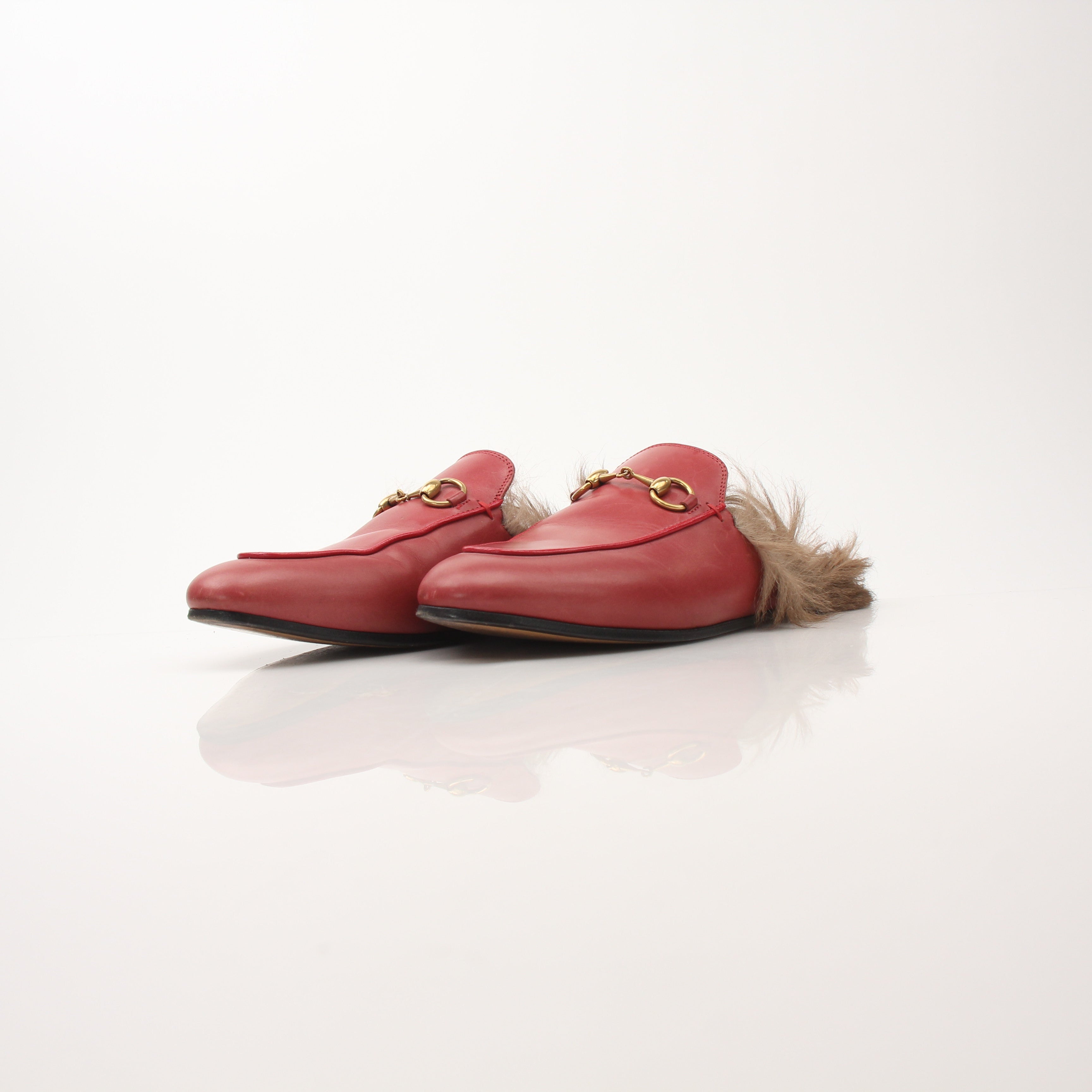 Gucci Red Women’s Princetown Fur Lined Mules