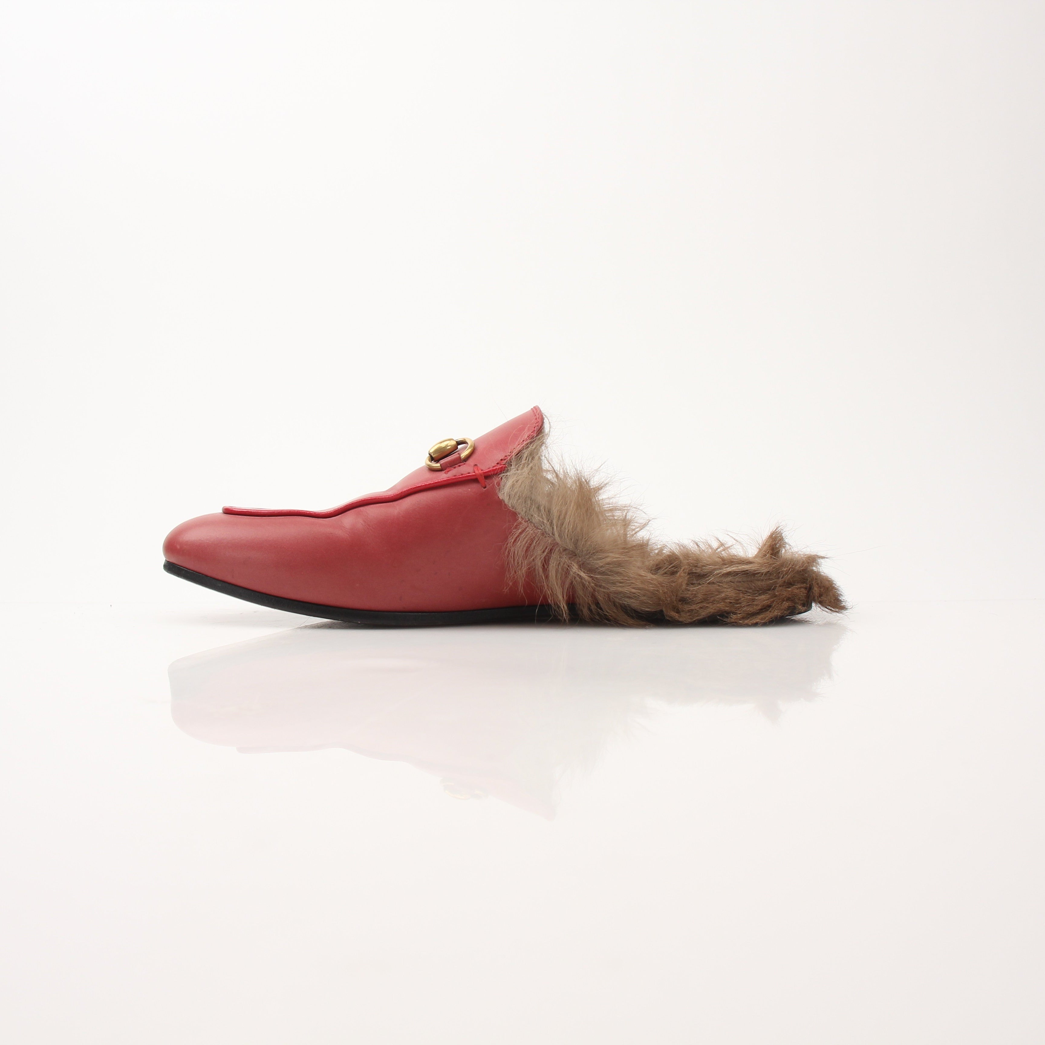 Gucci Red Women’s Princetown Fur Lined Mules