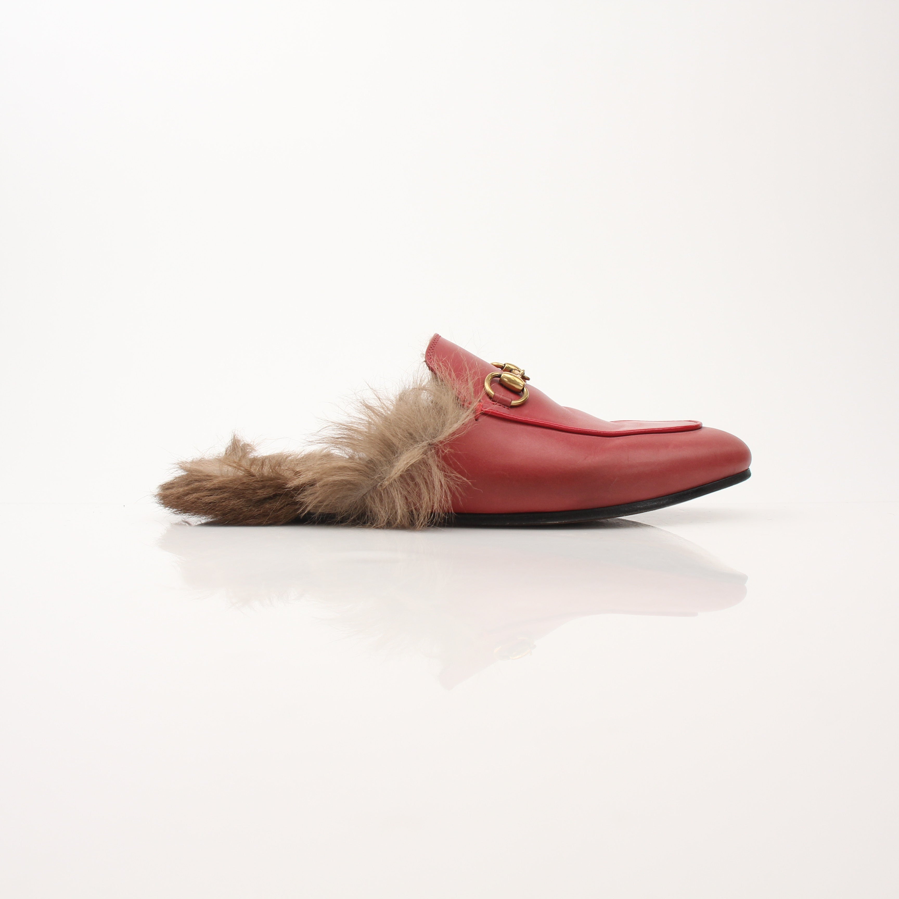 Gucci Red Women’s Princetown Fur Lined Mules