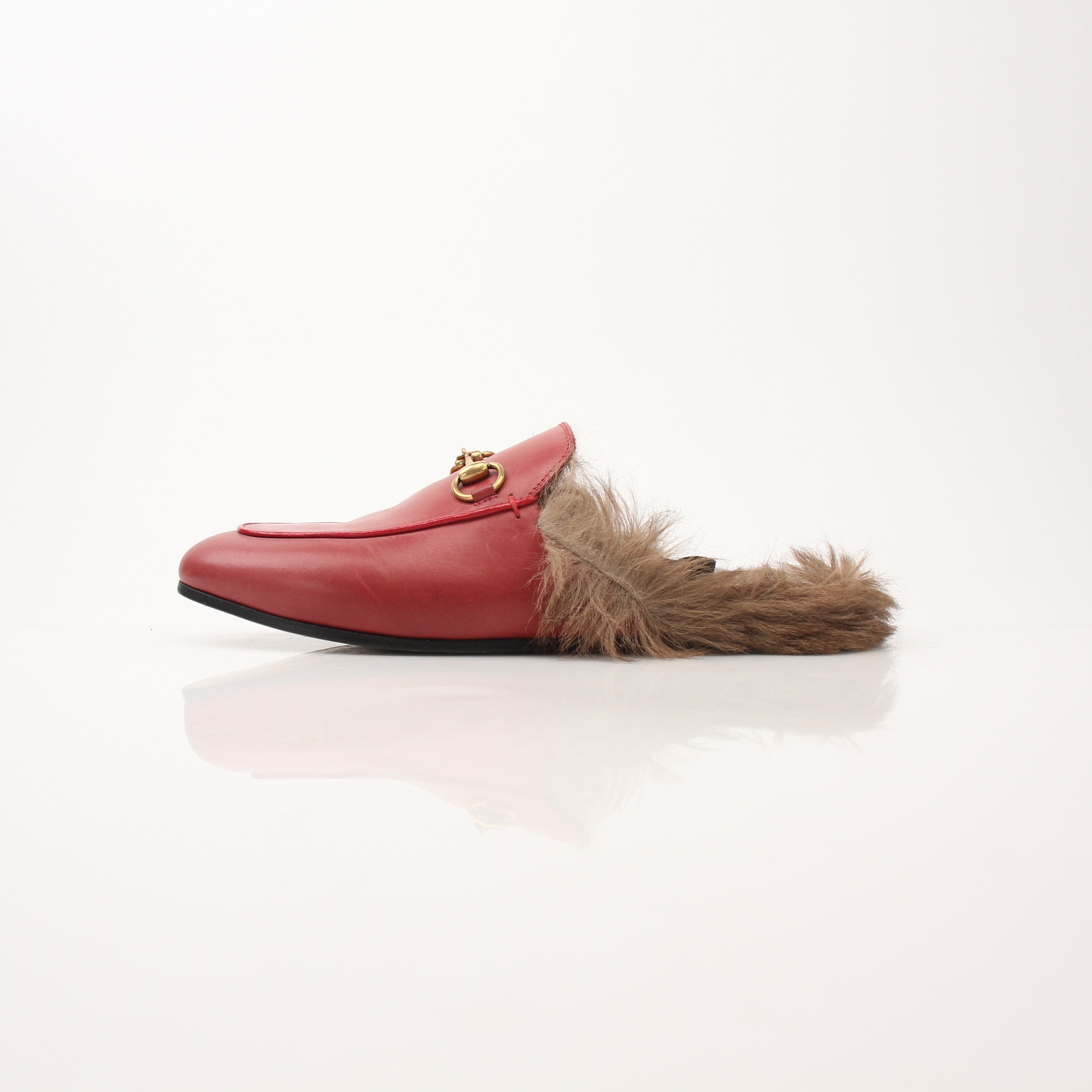 Gucci Red Women’s Princetown Fur Lined Mules