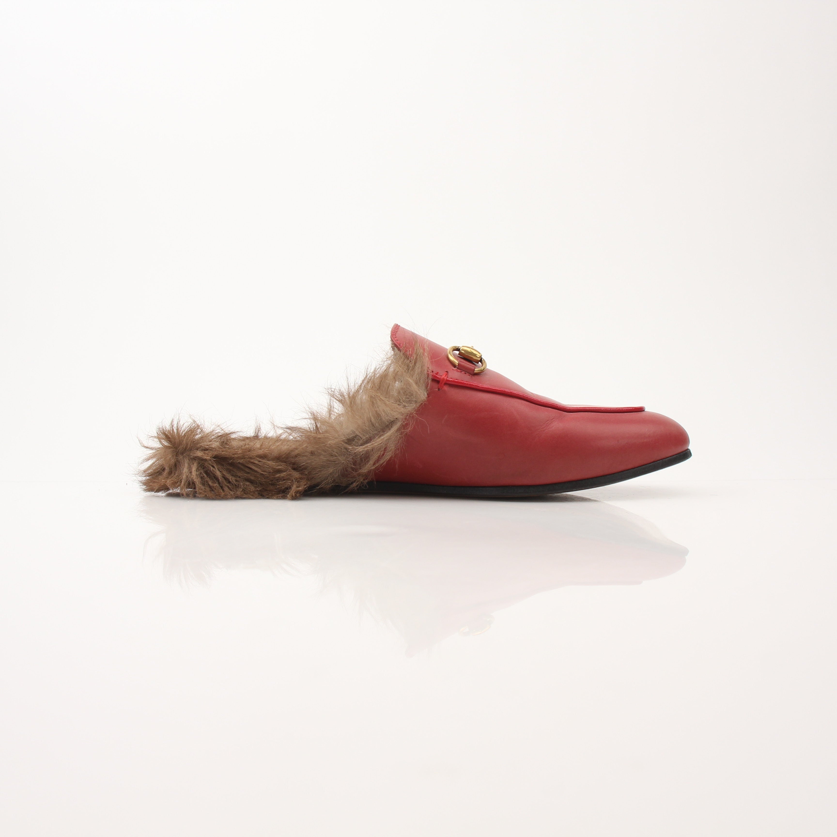 Gucci Red Women’s Princetown Fur Lined Mules