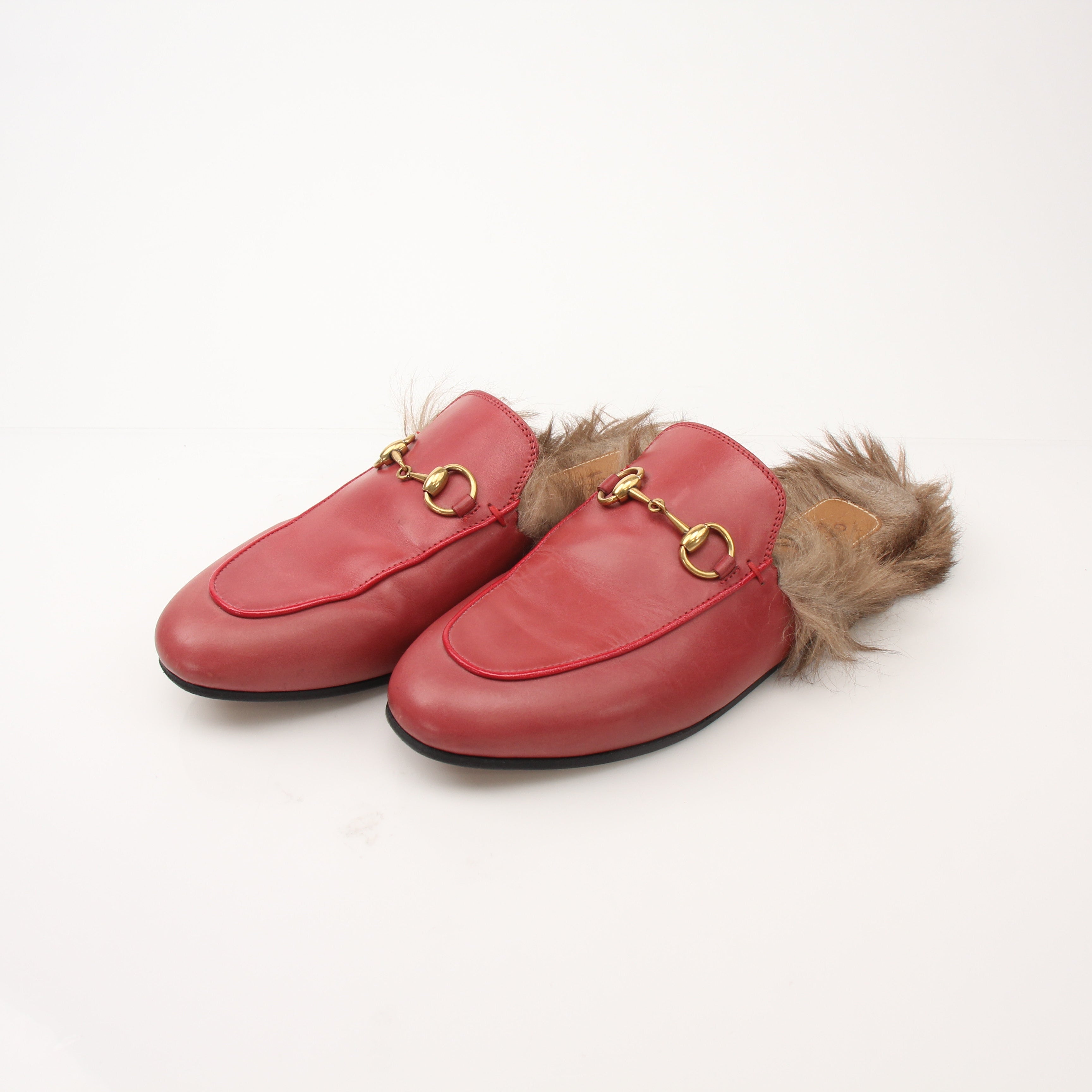 Gucci Red Women’s Princetown Fur Lined Mules