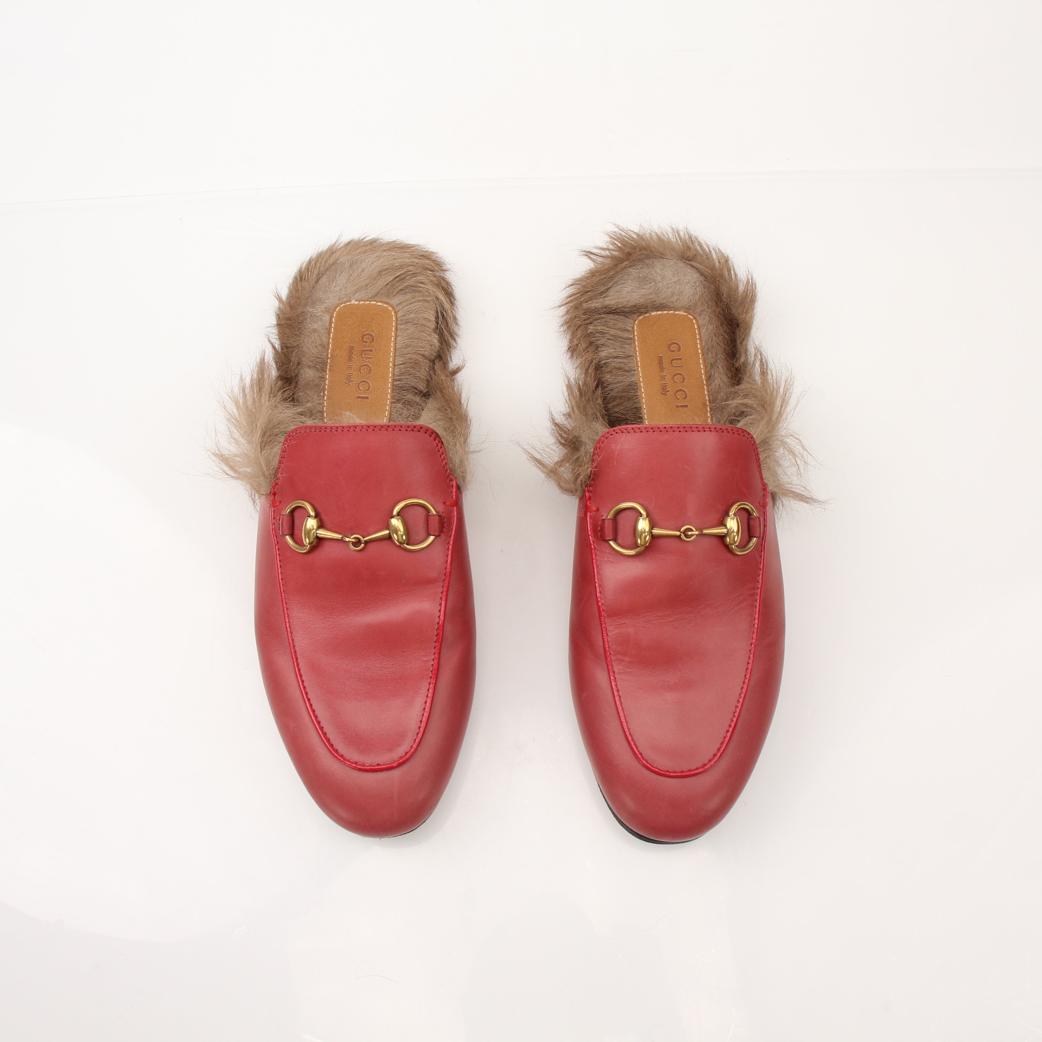 Gucci Red Women’s Princetown Fur Lined Mules