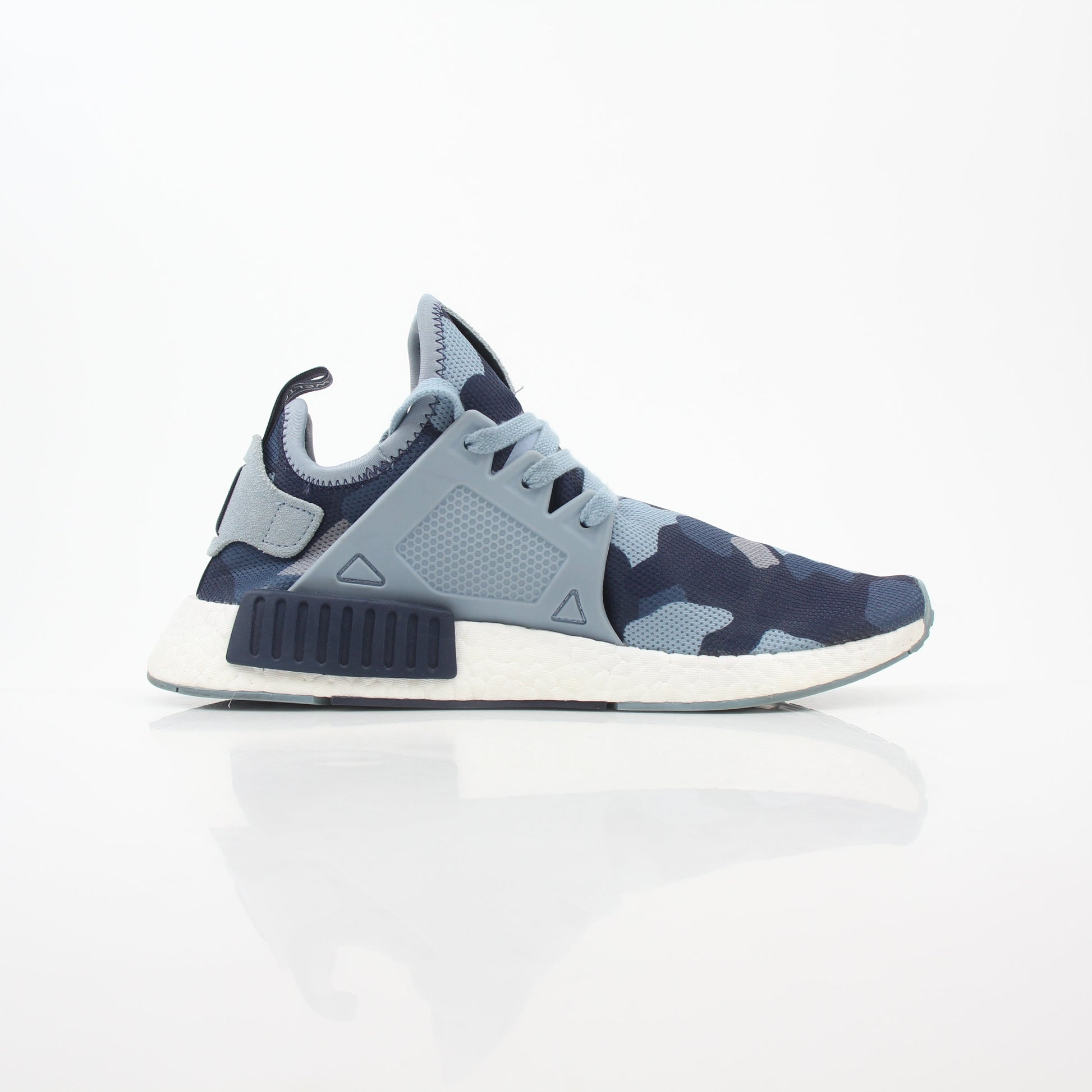 Adidas NMD XR1 PK Blue Duck Camo sneakers featuring a blue camouflage pattern and modern athletic shoe design