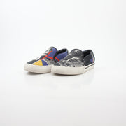 Versace men's graphic print canvas slip-on sneakers with bold design and comfortable fit, by Gold & Beyond.