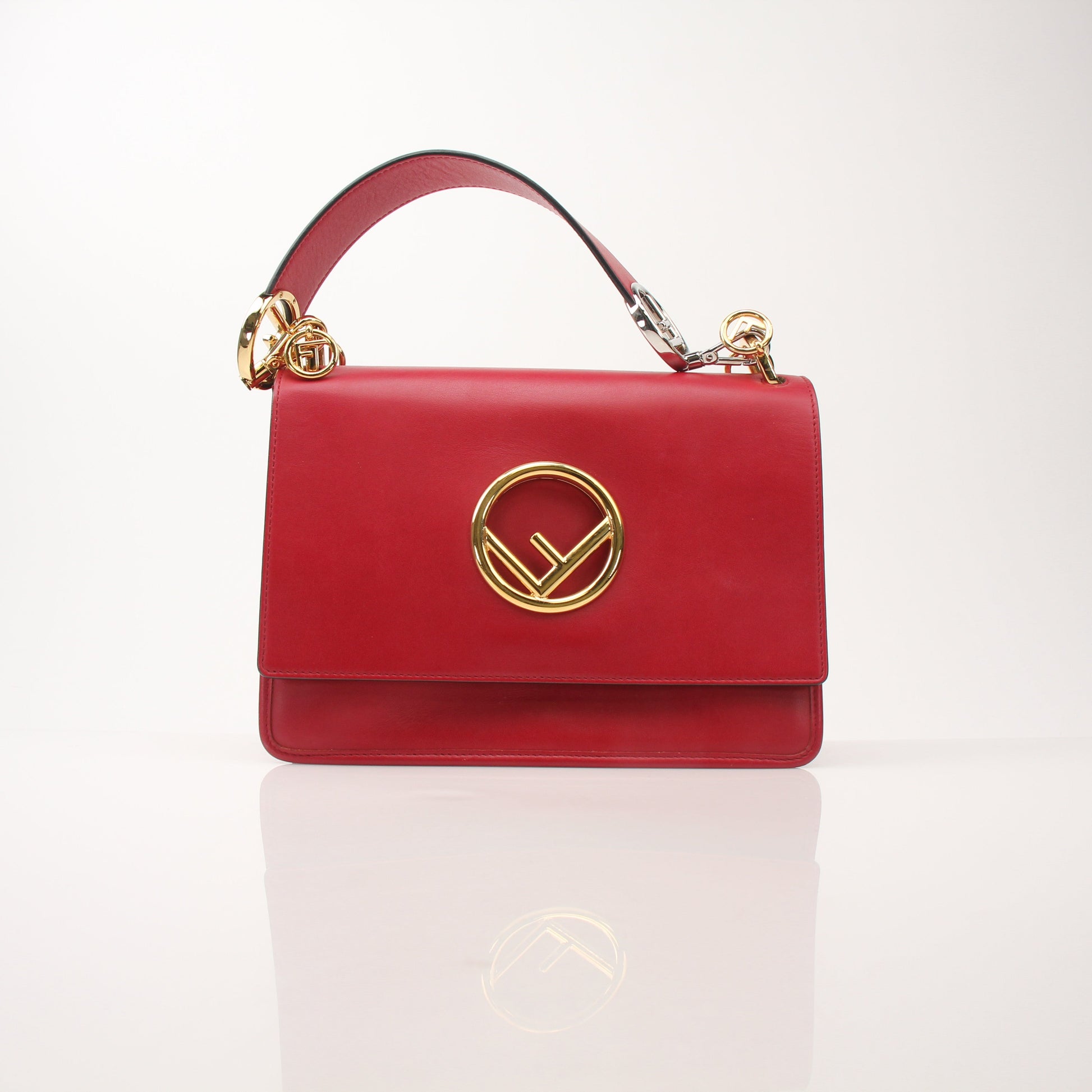 Gold & Beyond Fendi Kan I F Logo shoulder handbag with sleek design and signature logo details.