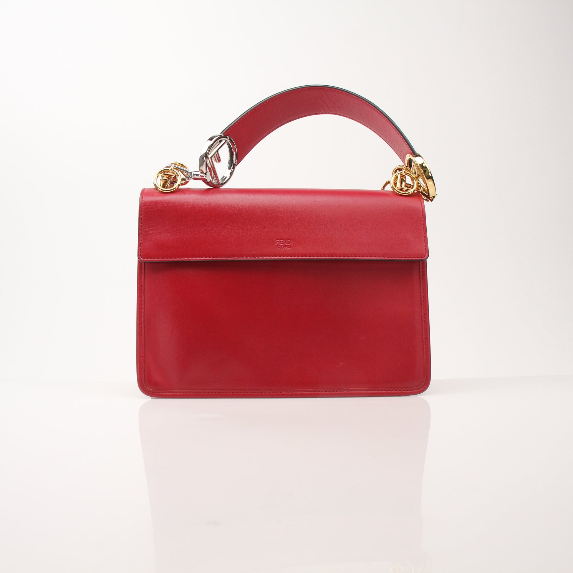 Fendi Kan I F logo shoulder handbag with gold chain strap and signature design, crafted for stylish everyday wear.