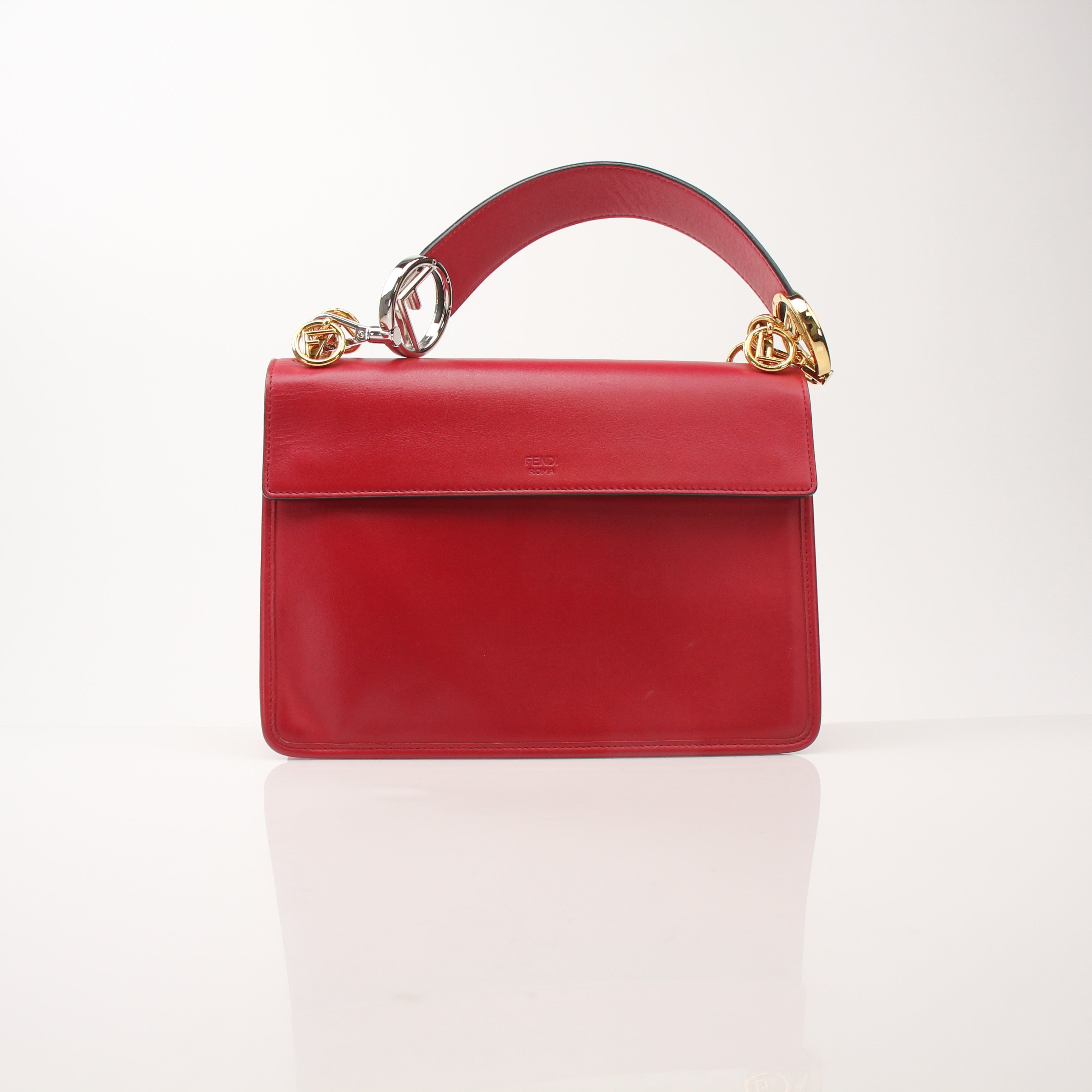 Fendi Kan I F logo shoulder handbag with gold chain strap and signature design, crafted for stylish everyday wear.