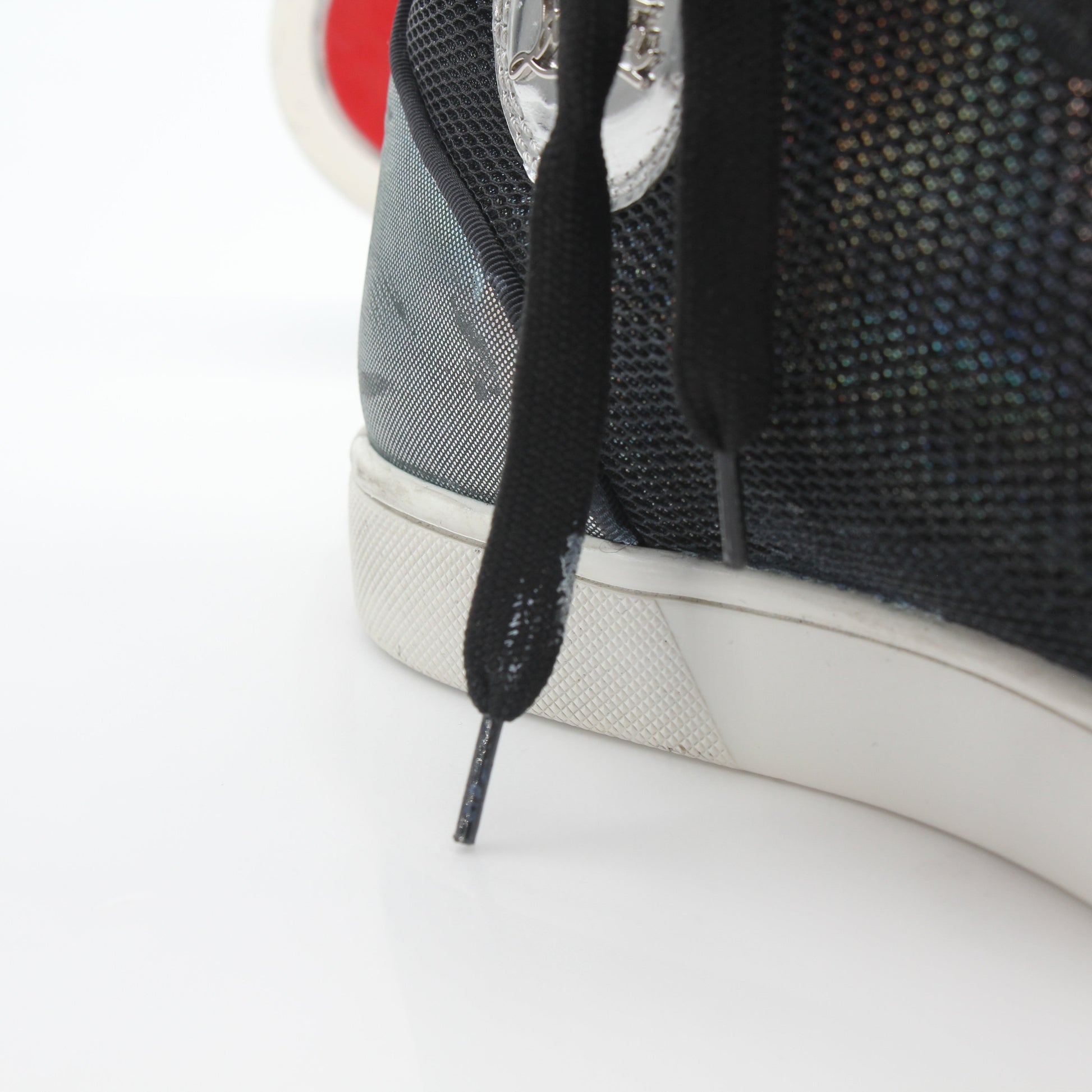 Christian Louboutin men's Lou Spikes Orlato black high-top sneakers with spike details and signature red sole.