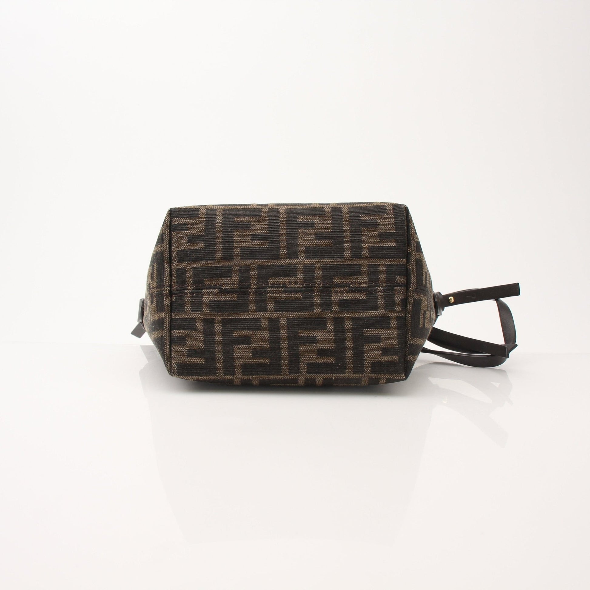 Fendi FF Jacquard Mini Roll Bag handbag with gold-tone hardware and adjustable strap, featuring designer monogram pattern.