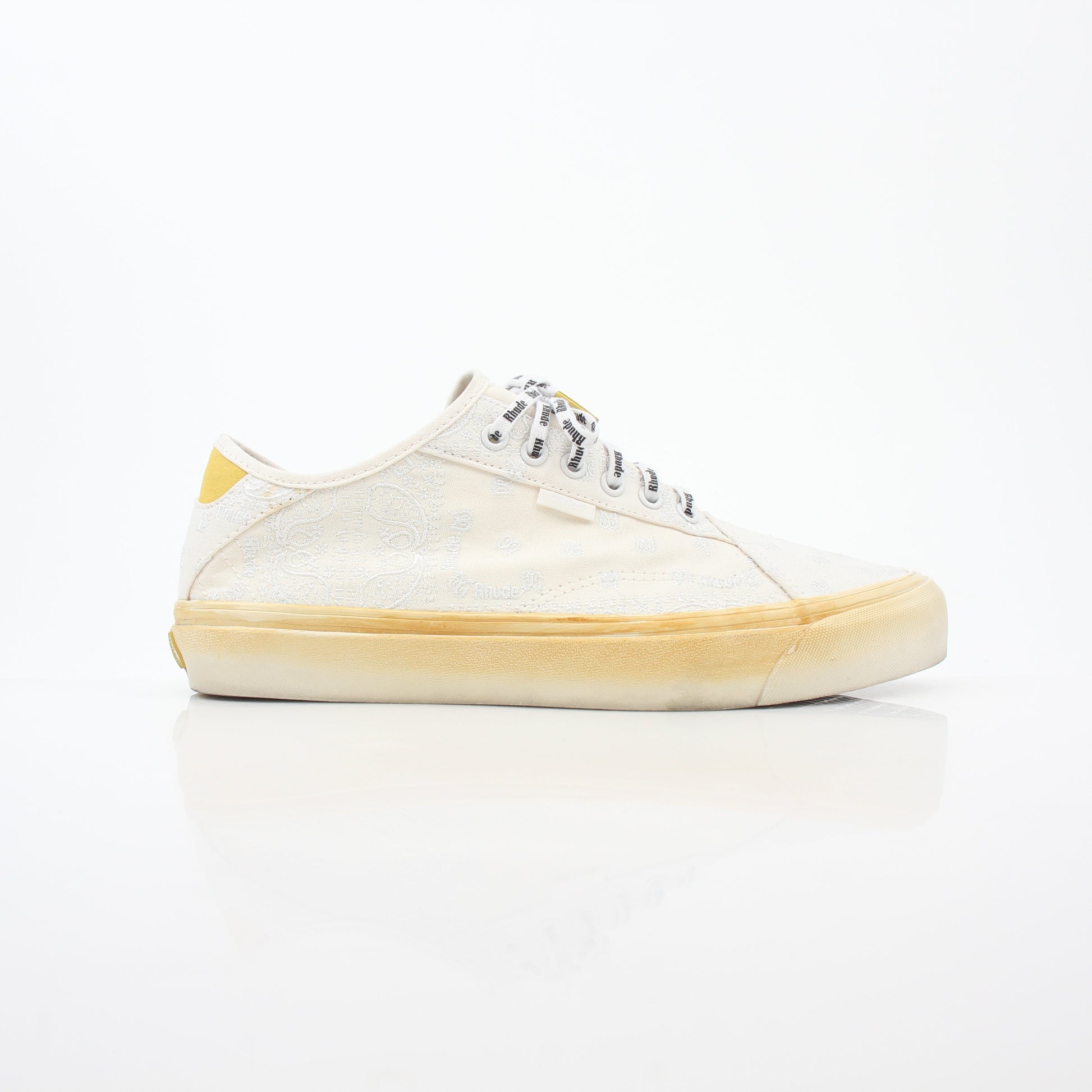 Vans x Rhude Diamo Ni Bandana White Sneakers, stylish casual shoes with bandana design and white canvas material.