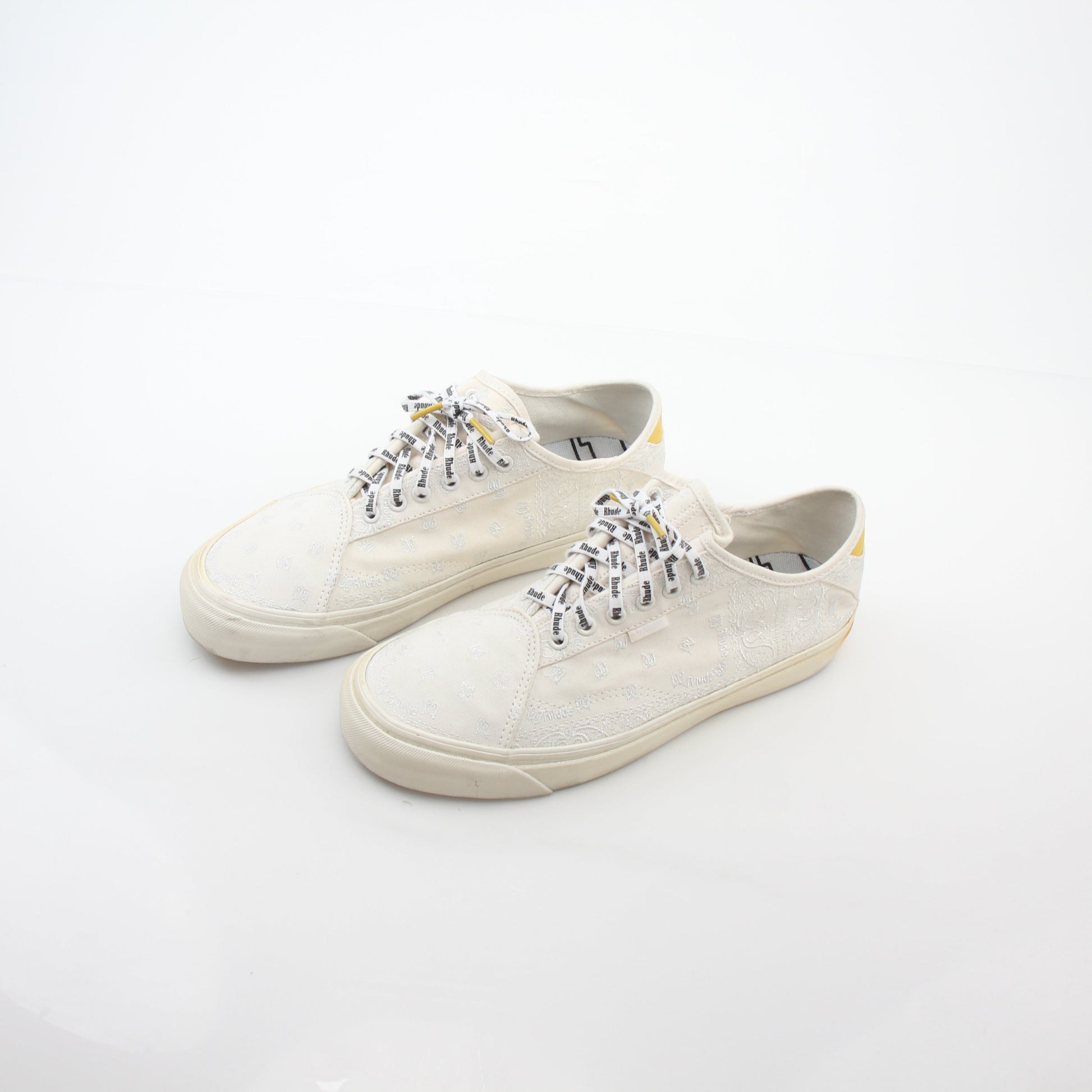 Vans x Rhude Diamo Ni Bandana White sneakers by Gold & Beyond, showcasing stylish shoes with bandana pattern and white laces.