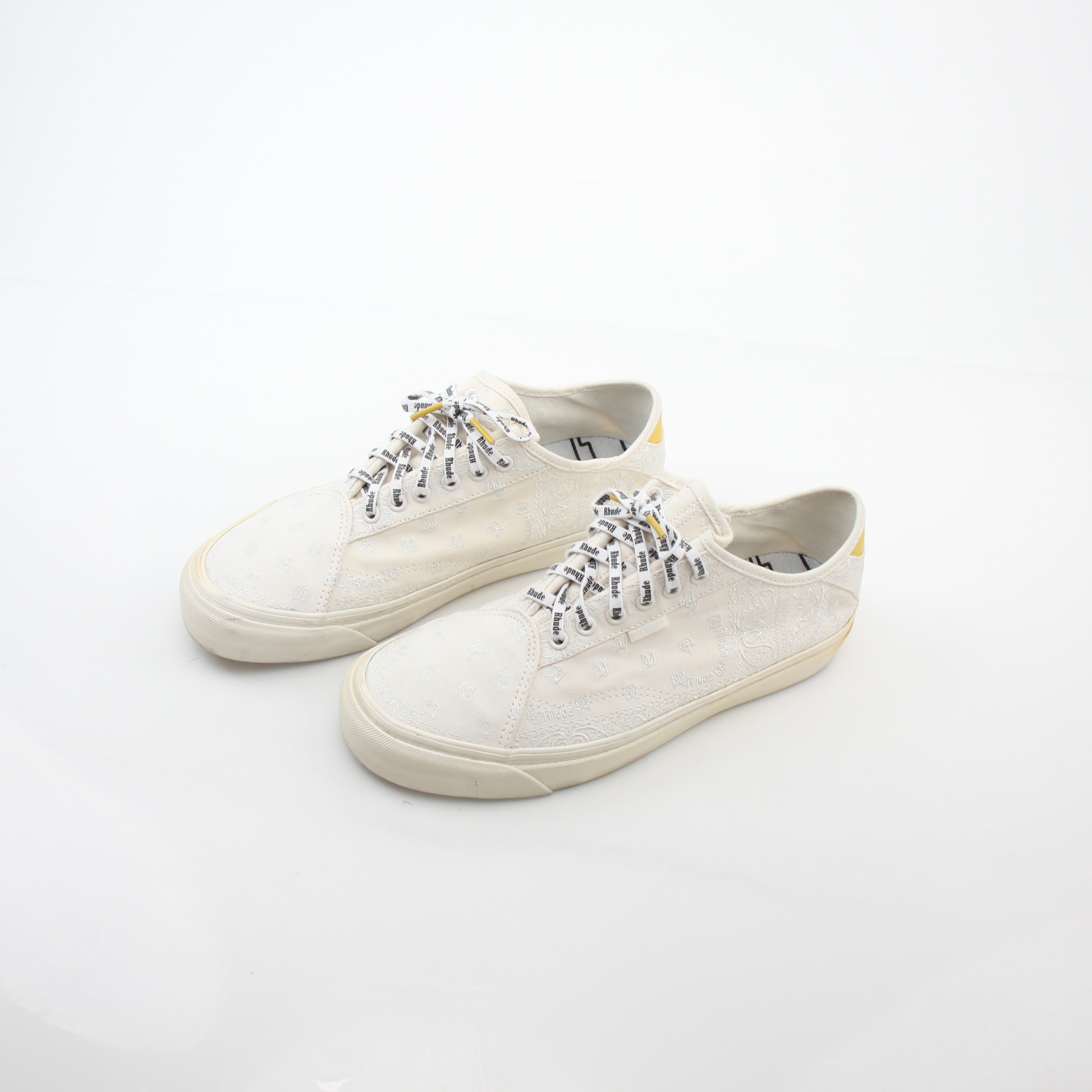 Vans x Rhude Diamo Ni Bandana White sneakers by Gold & Beyond, showcasing stylish shoes with bandana pattern and white laces.