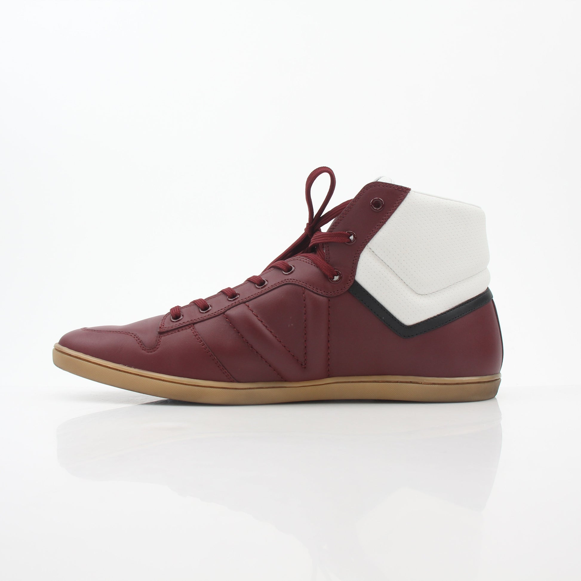Louis Vuitton Burgundy Spitfire high-top sneakers by Gold & Beyond, featuring stylish design and branding details.
