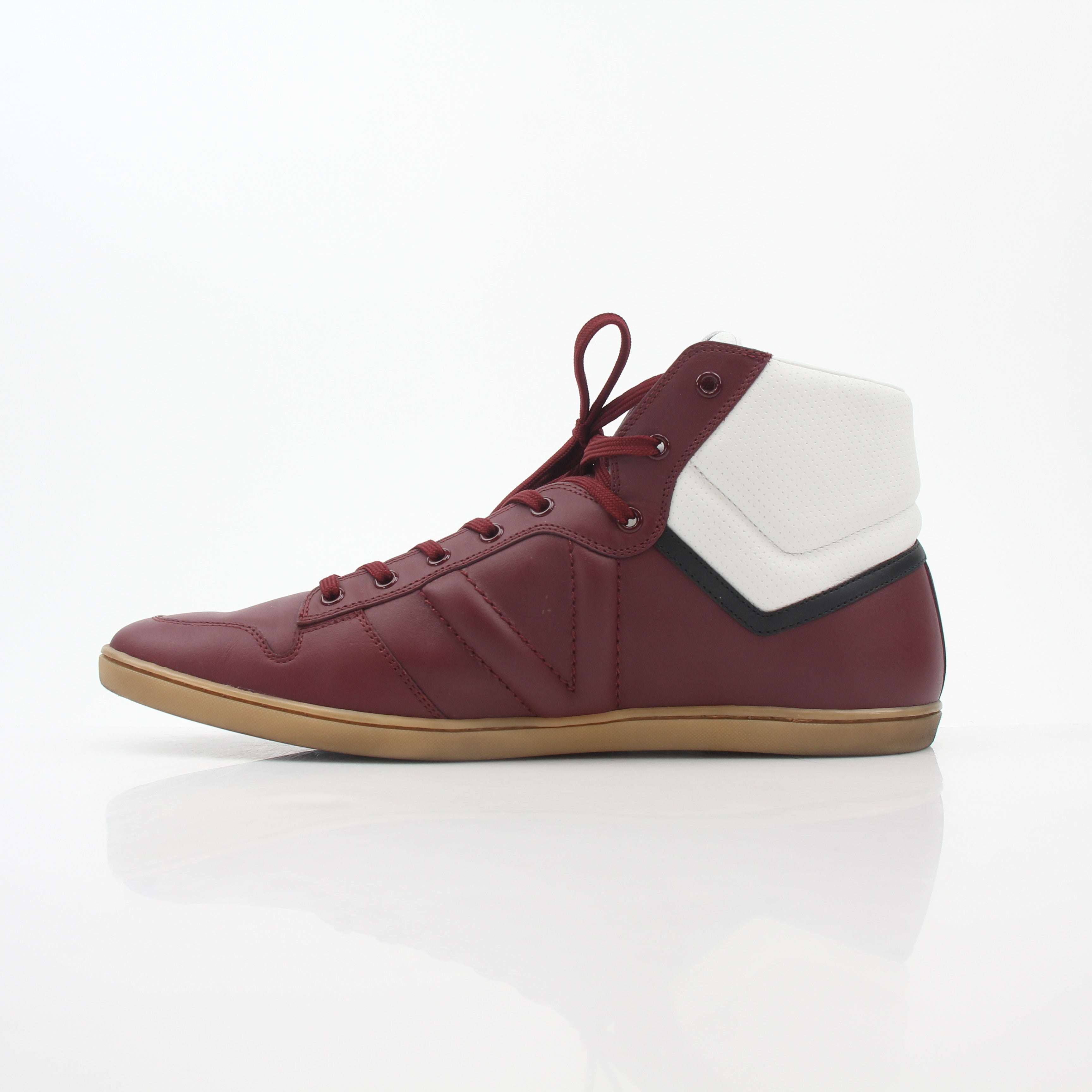 Louis Vuitton Burgundy Spitfire high-top sneakers by Gold & Beyond, featuring stylish design and branding details.