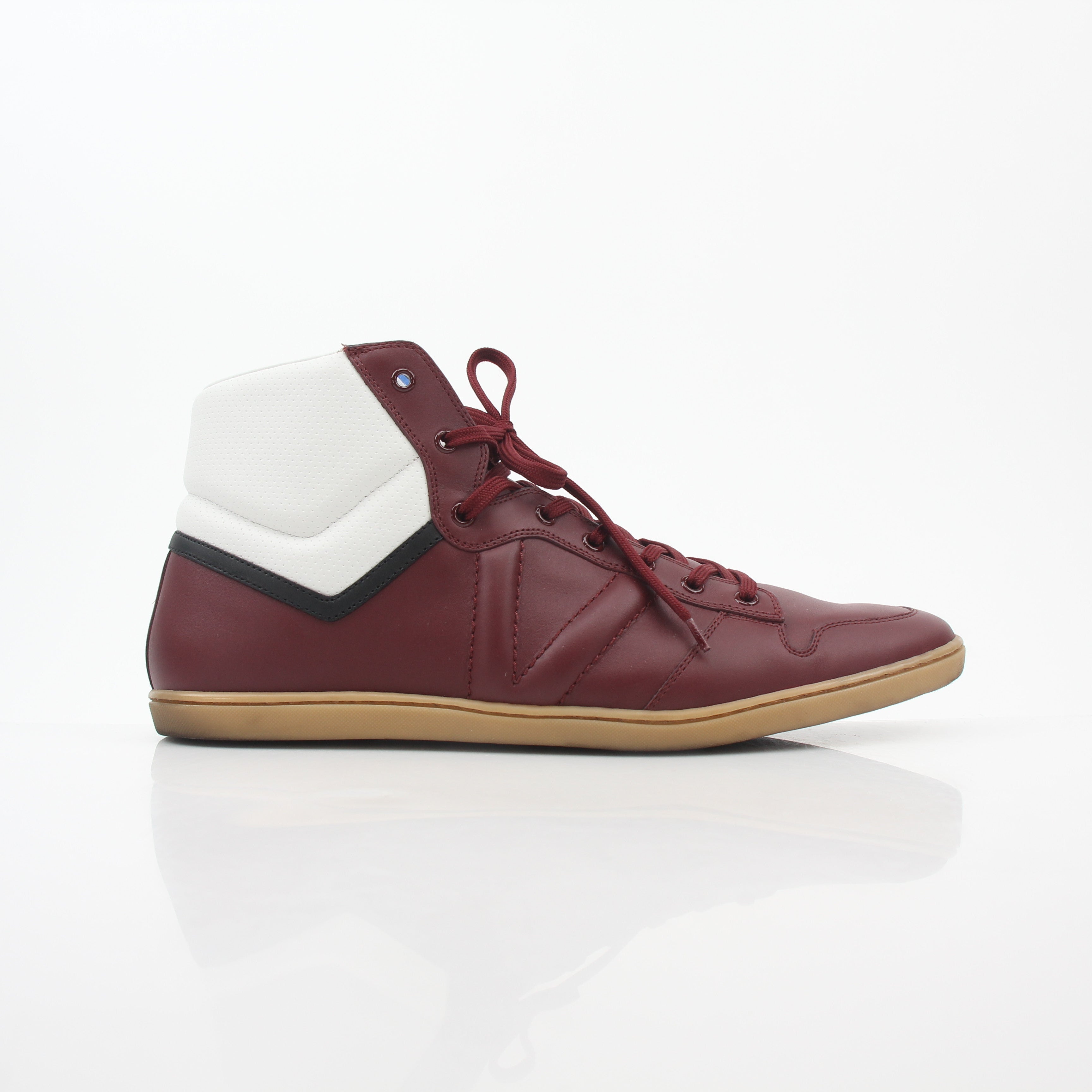 Louis Vuitton Burgundy Spitfire high-top sneakers by Gold & Beyond, featuring stylish design and leather upper with laces.