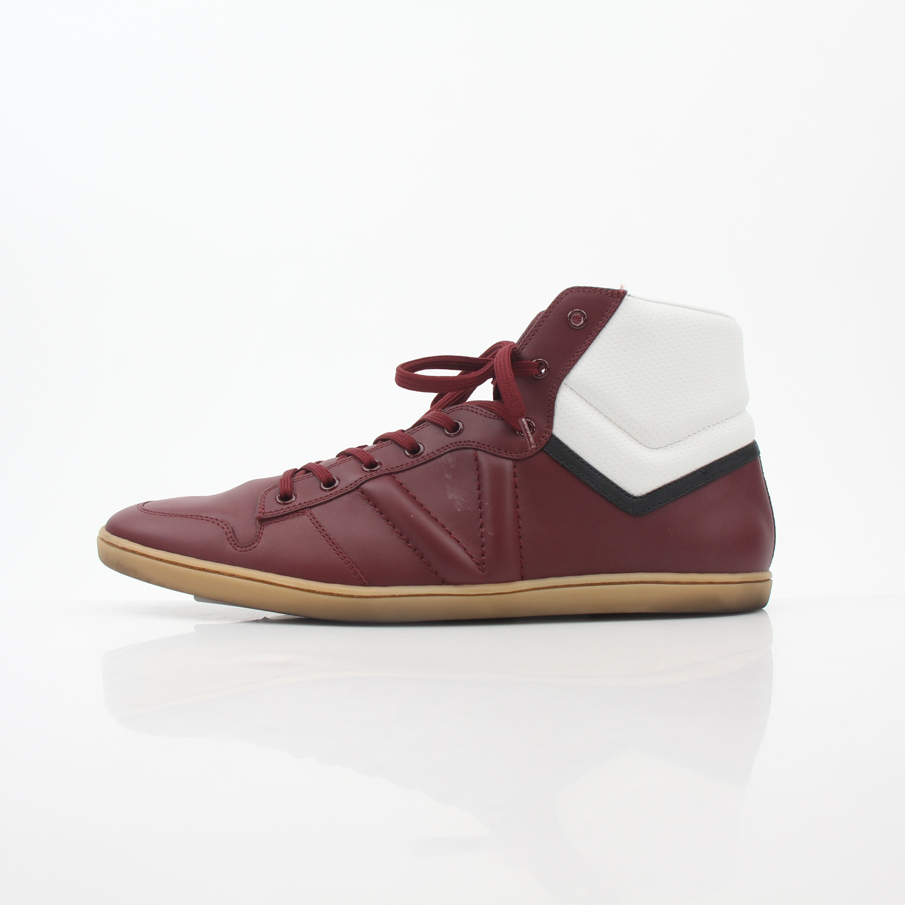 Louis Vuitton Burgundy Spitfire high-top sneakers by Gold & Beyond, featuring stylish design and high-quality shoe details.