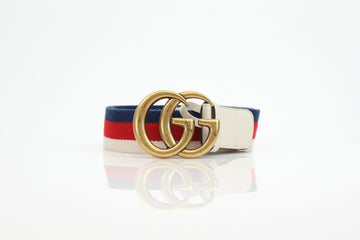 Gucci Red, White &amp; Blue Canvas GG Marmont Belt