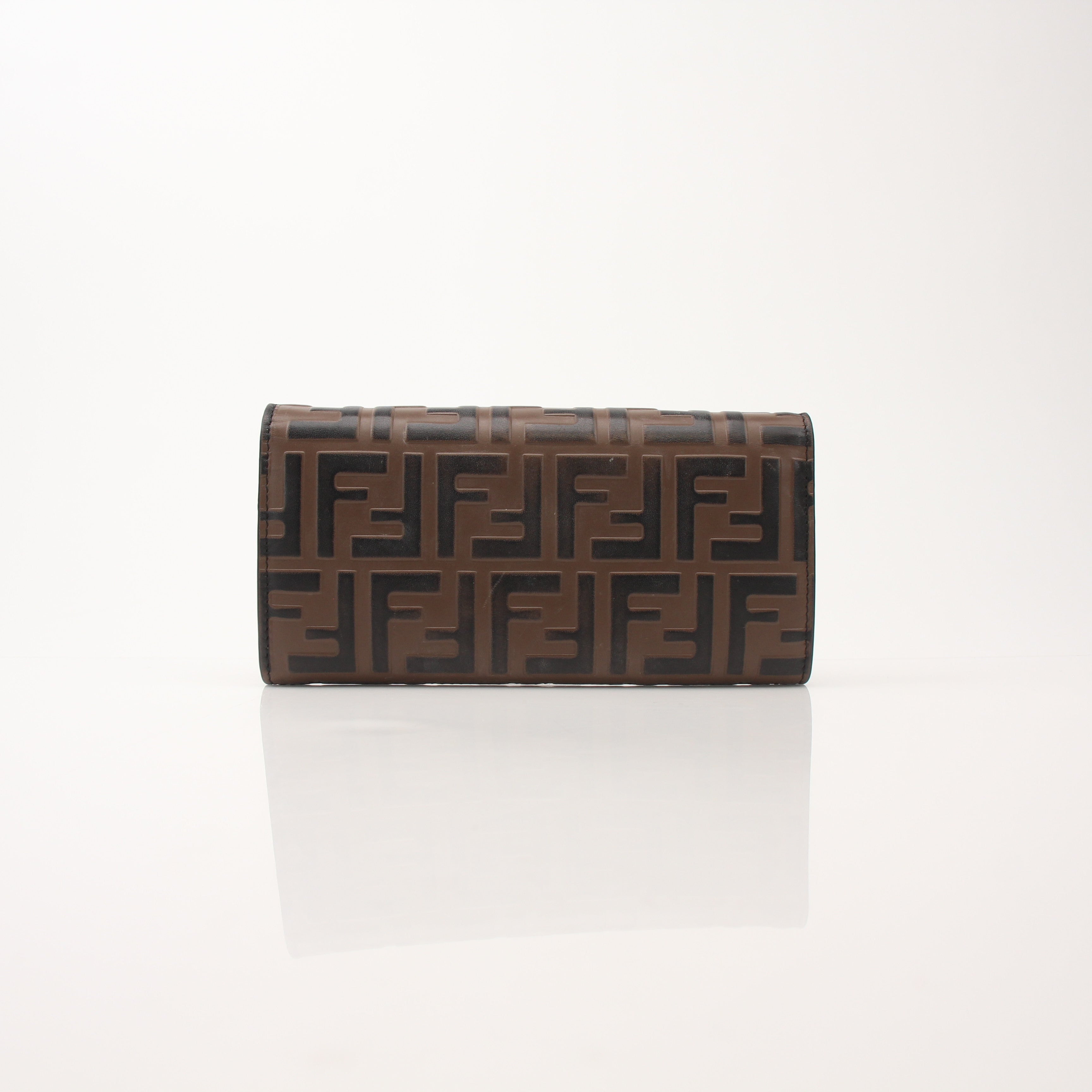Gold & Beyond Fendi F Is Fendi Continental Envelope Wallet on Chain, gold leather wallet with chain strap and Fendi logo detailing.